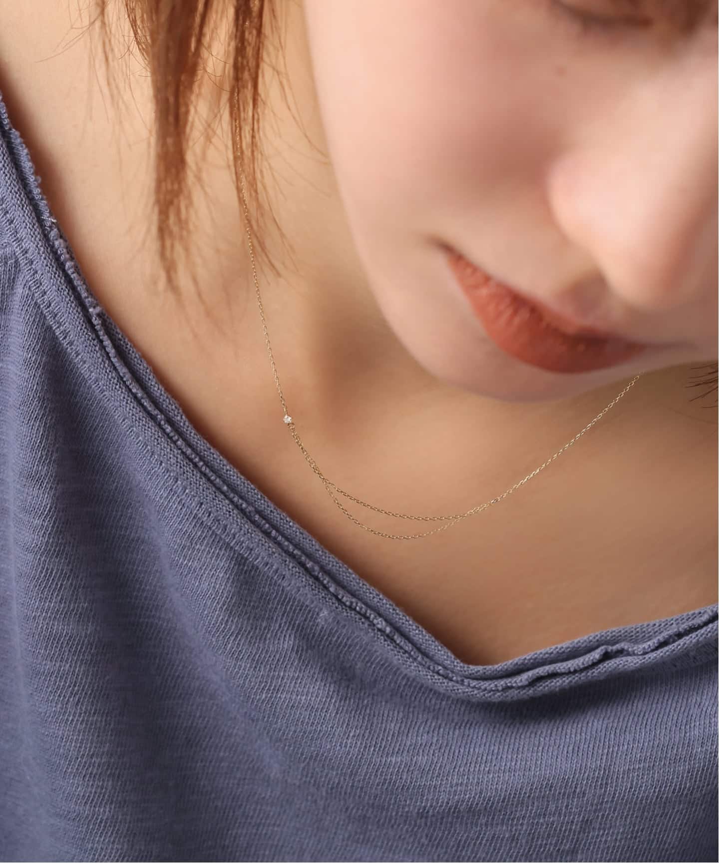デュアルチェーンダイヤネックレス K10（ネックレス）｜Lilas