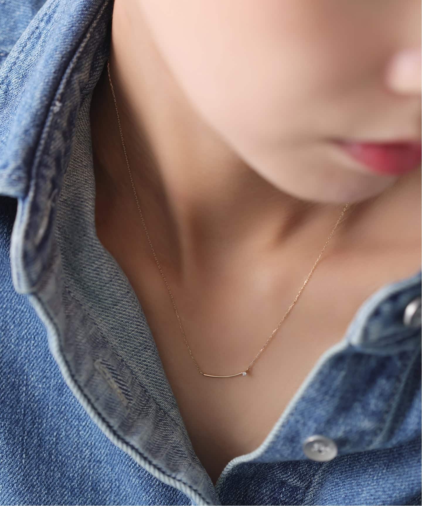 WEB限定》カーブライン1ツブダイヤネックレス K10（ネックレス