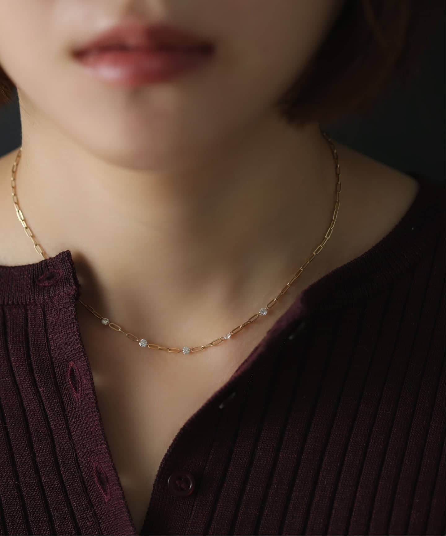 ホールダイヤ5pクリップチェーンネックレス K18（ネックレス）｜Lilas