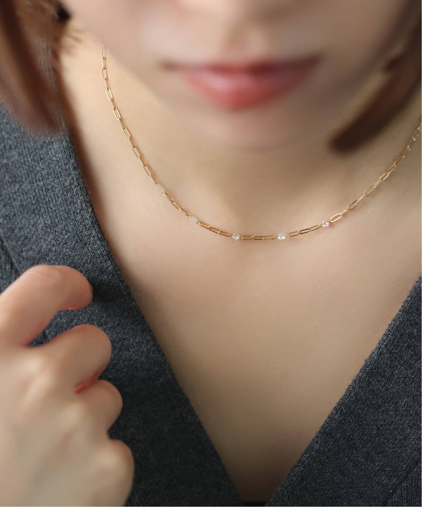 LILI　k18チェーン　5g ホールダイヤ5pクリップチェーンネックレス K18（ネックレス）｜Lilas