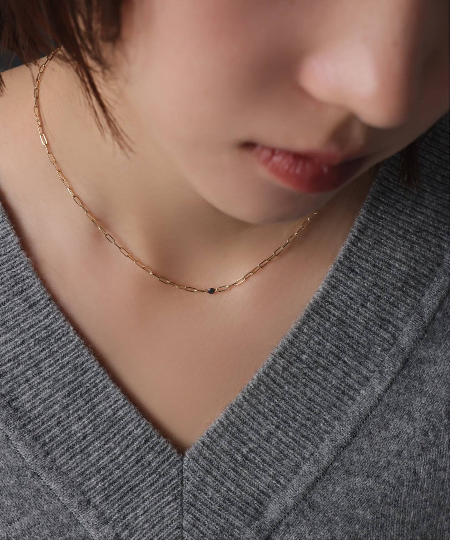 ブラックホールダイヤ1pクリップチェーンネックレス K18（ネックレス
