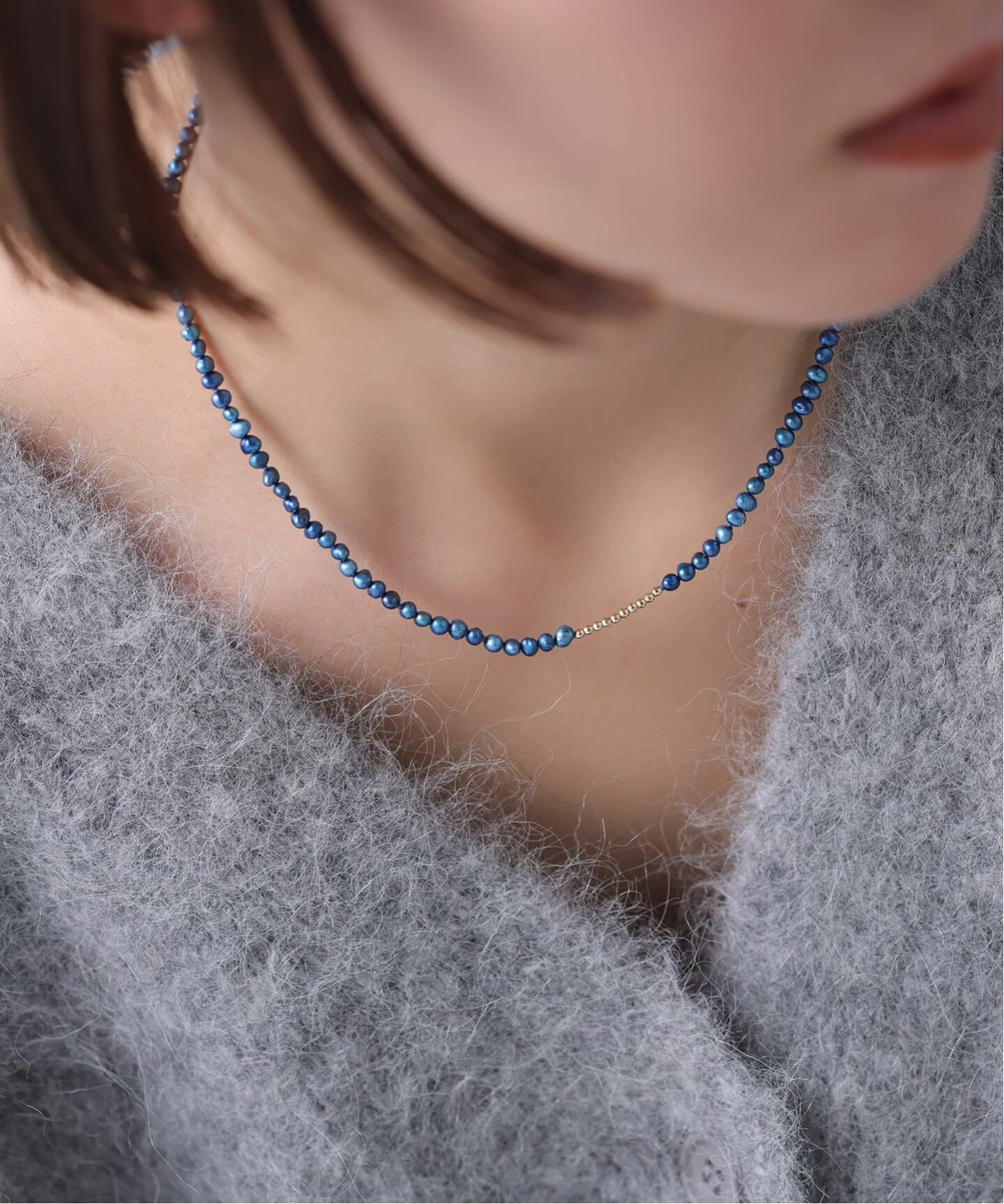 ミラーボール*サザレインディゴパールネックレス K10（ネックレス 