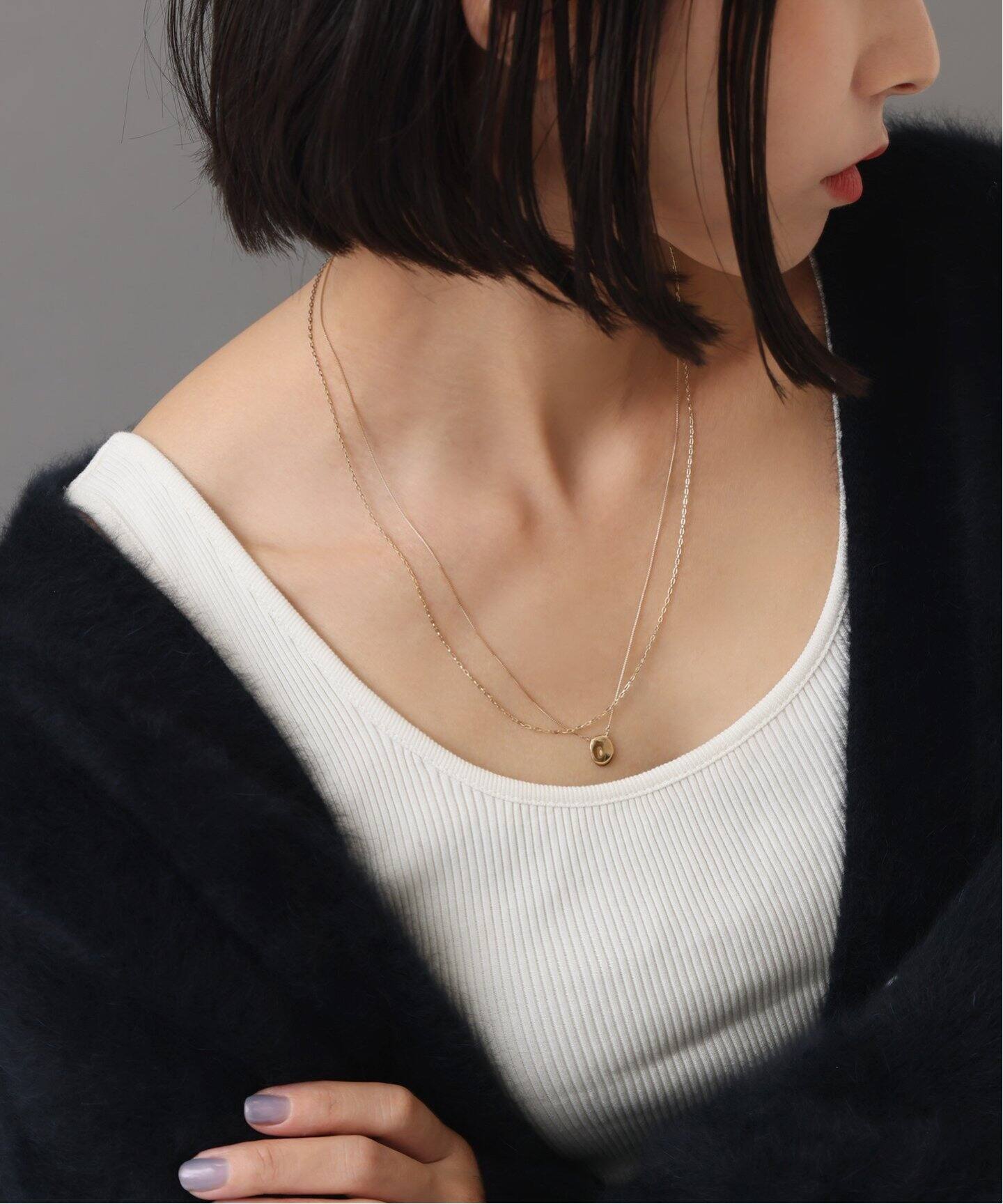 追加》10mmオーバルニュアンスモチーネックレス K10（ネックレス 