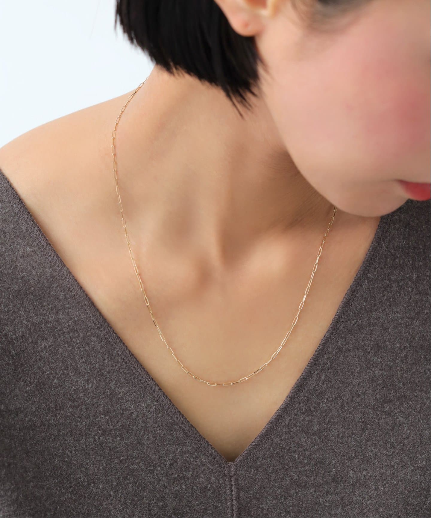 ヘキサゴンモチーフペーパークリップチェーン45cmネックレス K10