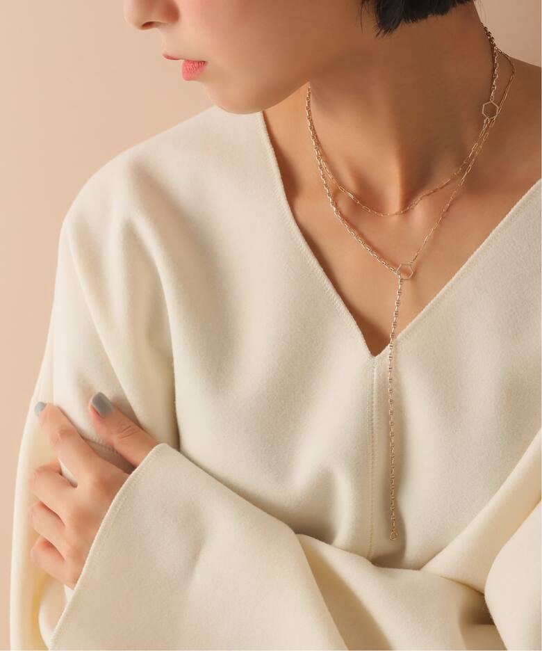 ヘキサゴンモチーフペーパークリップチェーン45cmネックレス K10 