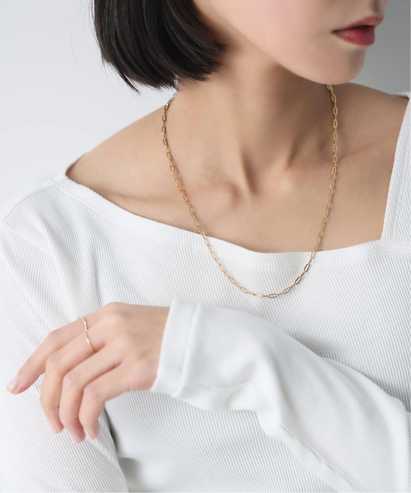 ペーパークリップチェーン50cmネックレス K18（ネックレス）｜Lilas