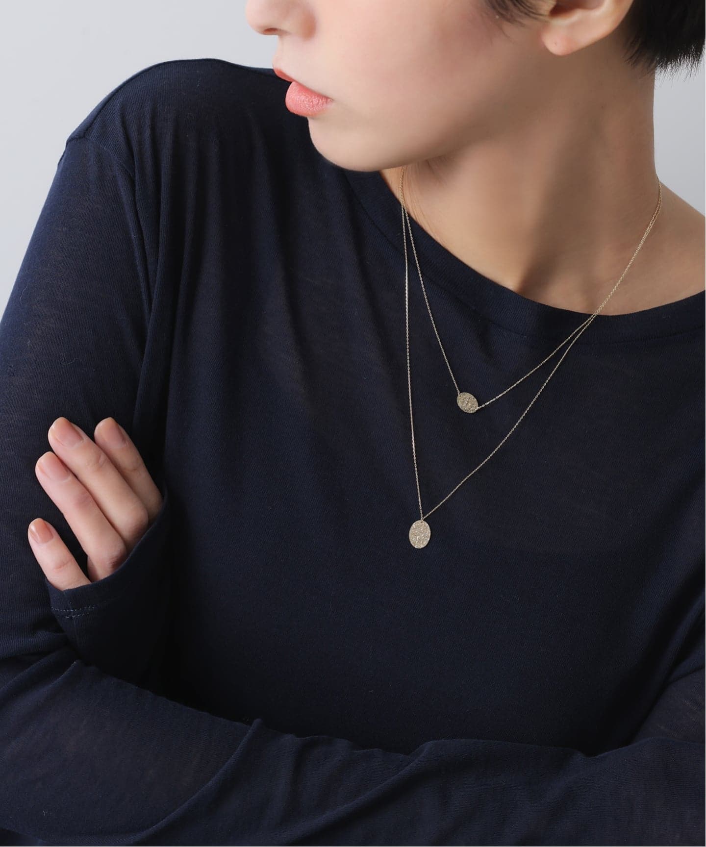 Lilas オーバルテクスチャーモチーフ50cmネックレス 10mmオーバルテクスチャーモチーフ50cmネックレス K10（ネックレス