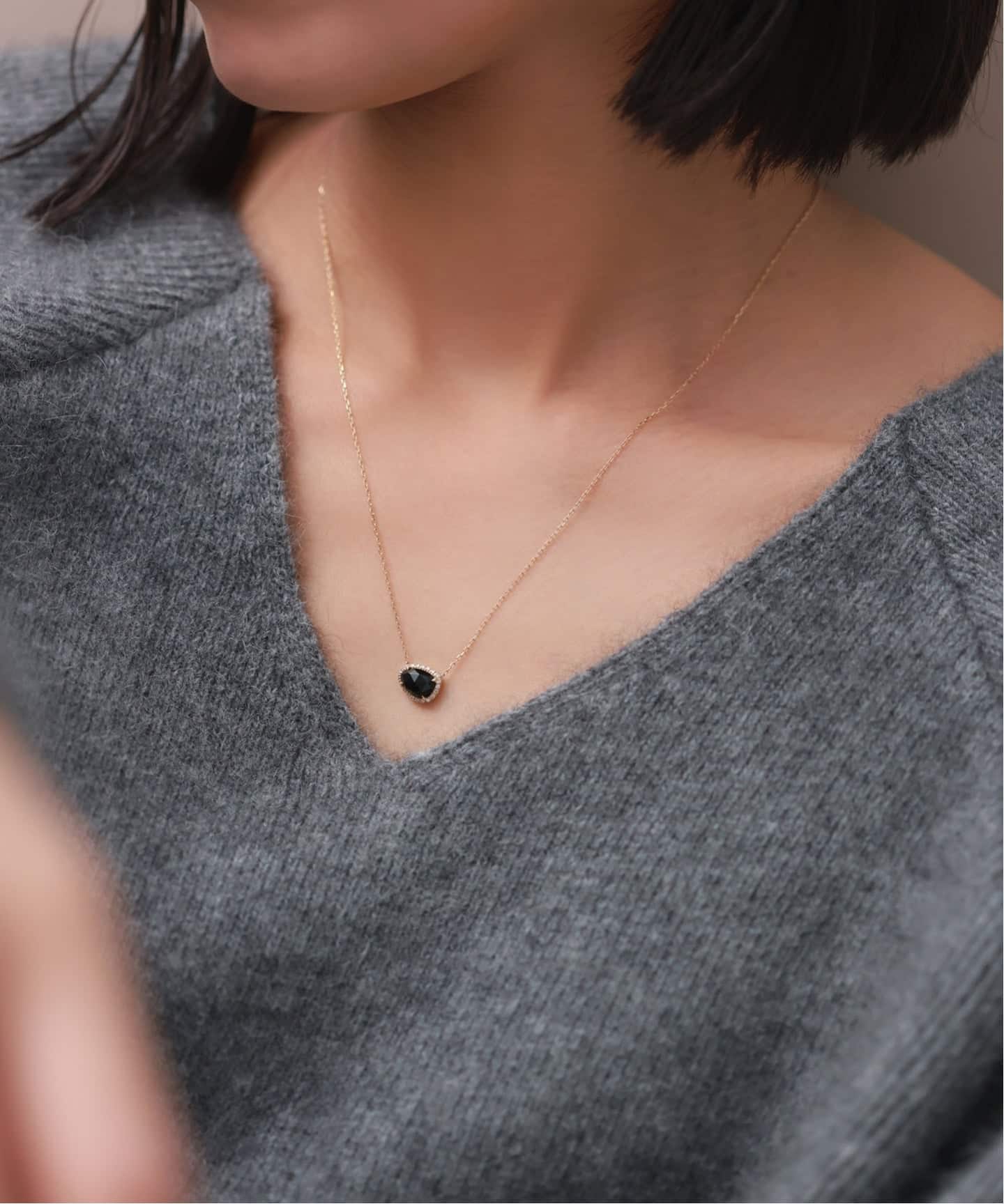 Lilas スライスオニキスダイヤネックレス K10 スライスオニキスダイヤネックレス K10（ネックレス）｜Lilas（リラ