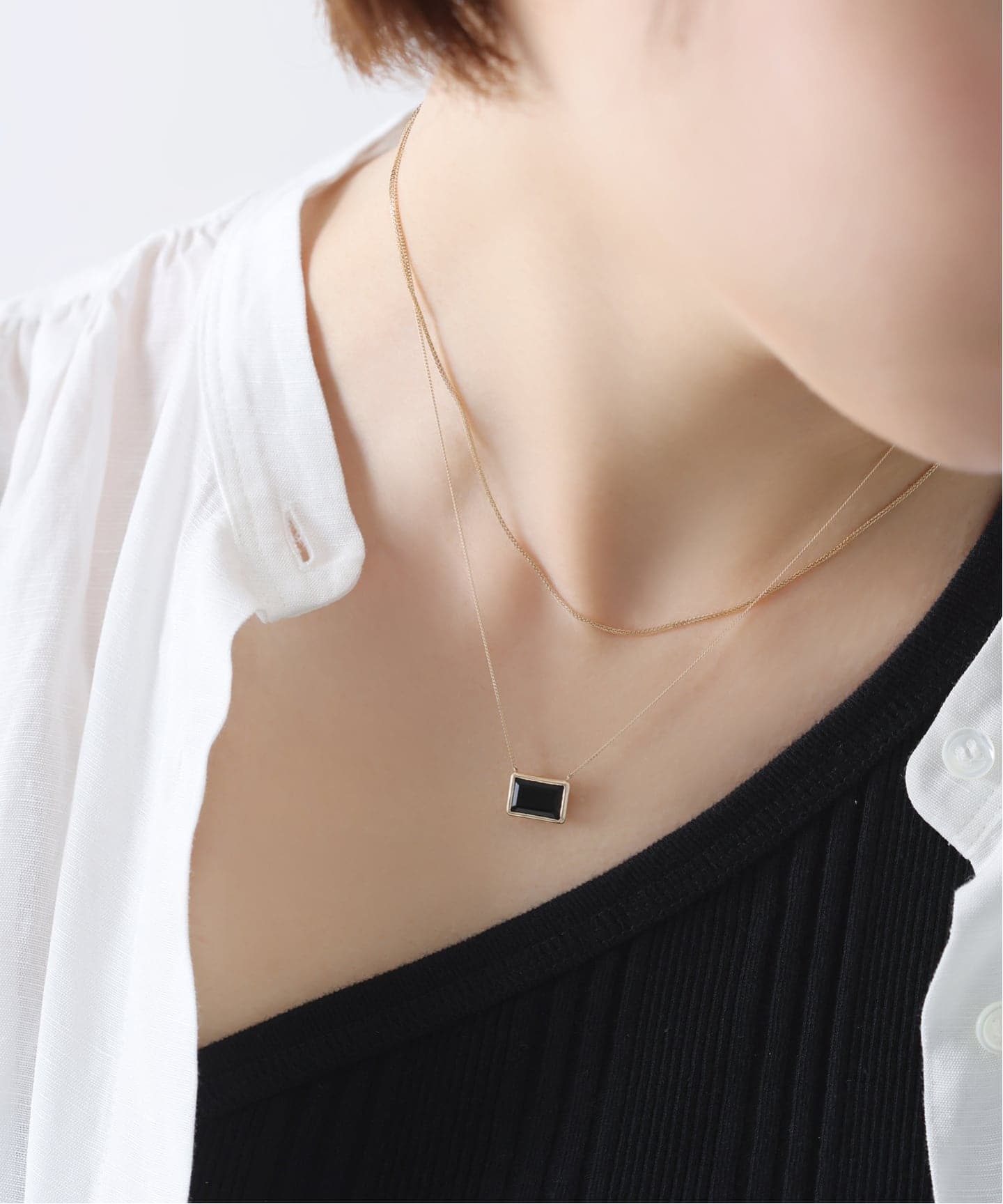 レクタングルオニキス K10 Lilas ネックレス ゴールド レクタングルオニキスネックレス K10（ネックレス）｜Lilas