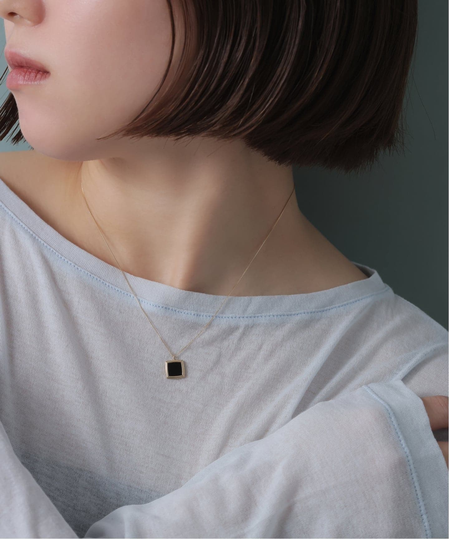 スライスオニキススクエアネックレス K10（ネックレス）｜Lilas（リラ