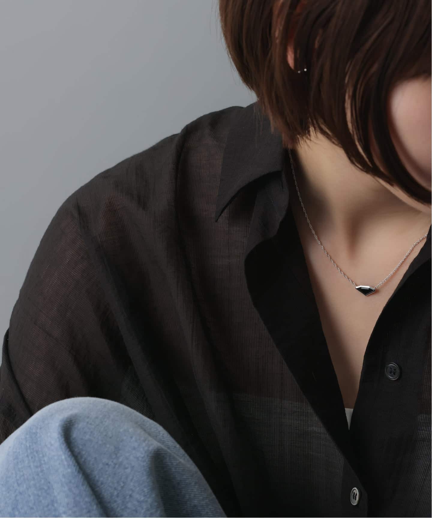 アガット　ネックレス　SV×オニキス×ダイヤモンド アガット オニキス ダイヤ ネックレス K10(YG) 1.5g 0.005