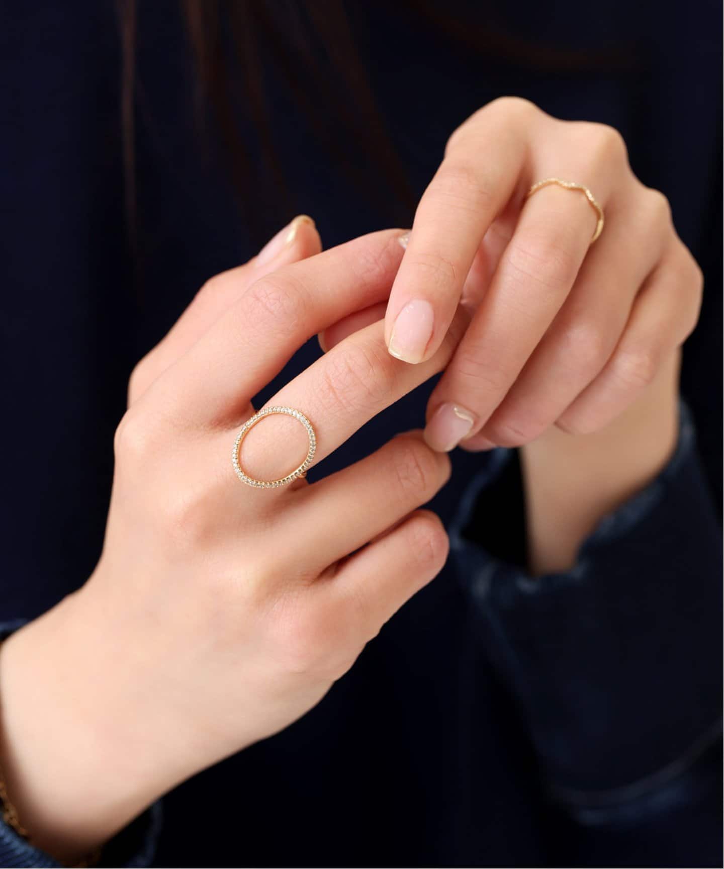 未使用品　lilas オーバルダイヤリング YG オーバルラインダイヤリング K10（リング）｜Lilas（リラ）の