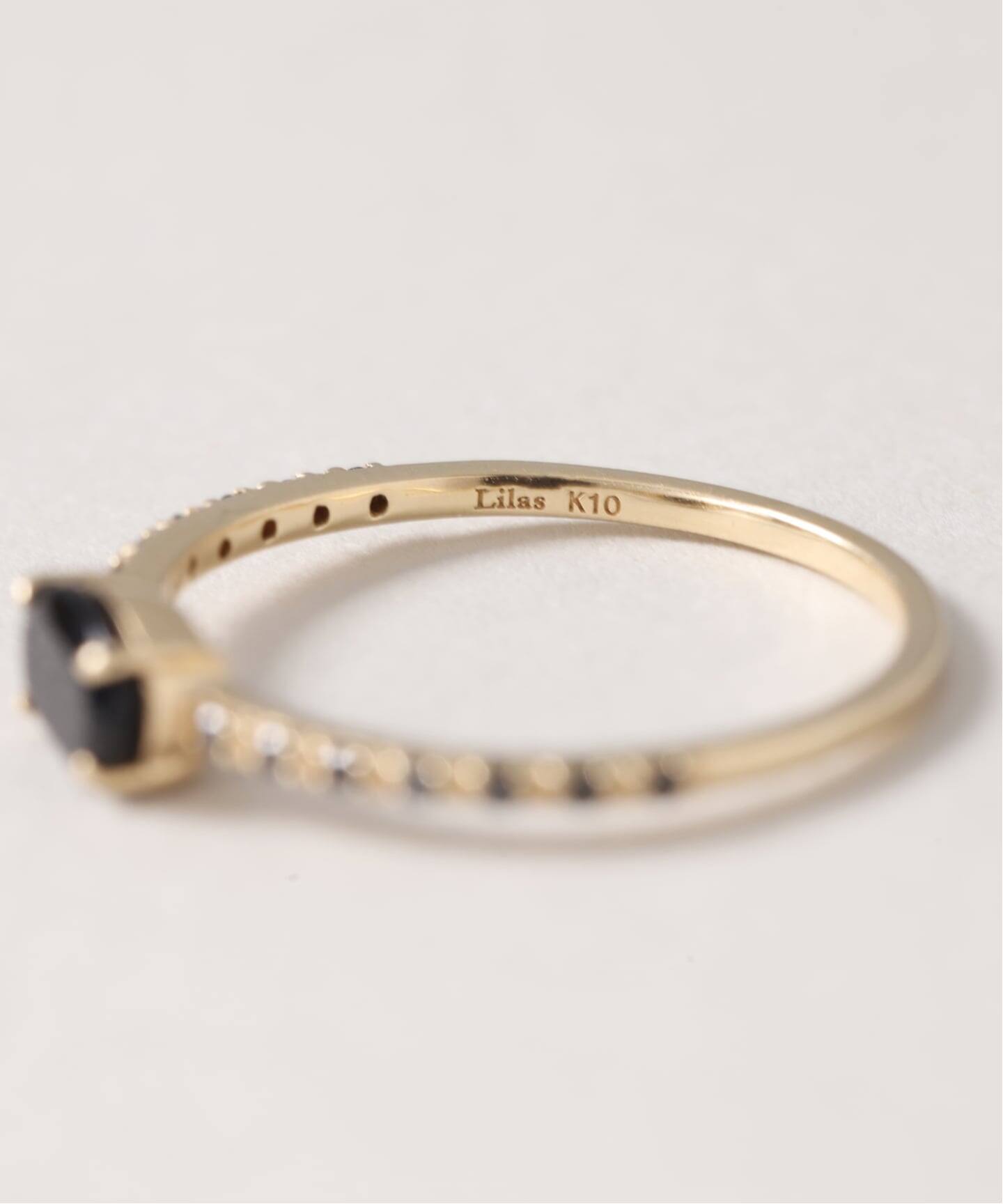 【4×8】Lilas オーバル オニキス ブラックダイヤ リング K10 Lilas ブラックダイヤリング オーバルオニキスメレブラックダイヤ