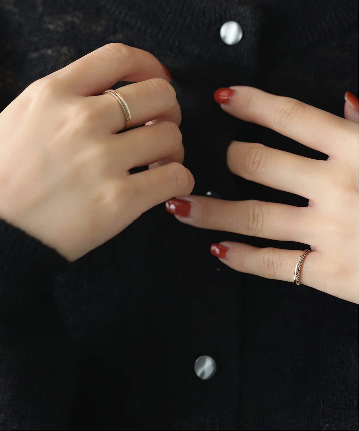 Lilas　ブラックダイヤハーフエタニティーピンキーリング K10　3号 Lilas 指輪 リング ブラックダイヤハーフエタニティーピンキー