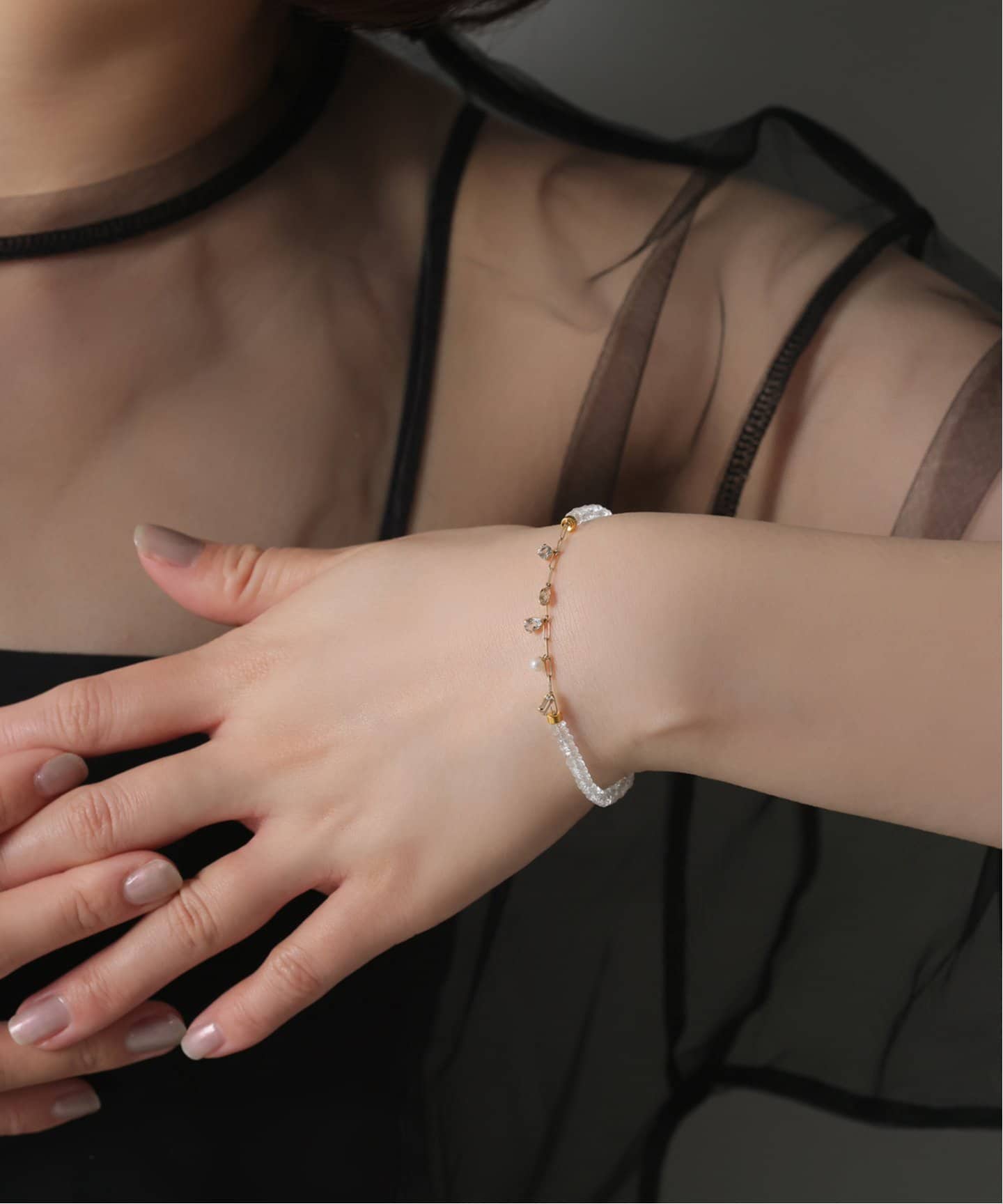 Lilasグラデーションパールカーブモチーフブレスレット K10 Lilasグラデーションパールカーブモチーフブレスレット K10