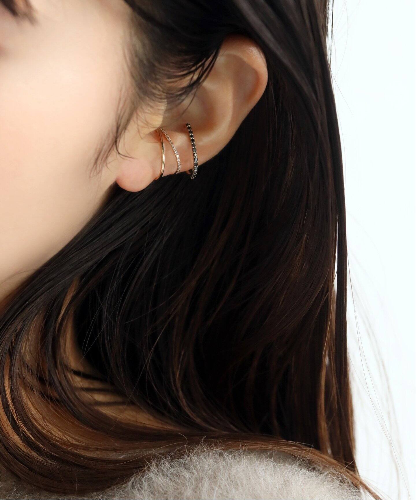 追加》オーバルブラックダイヤエタニティーイヤーカフK10（片耳  