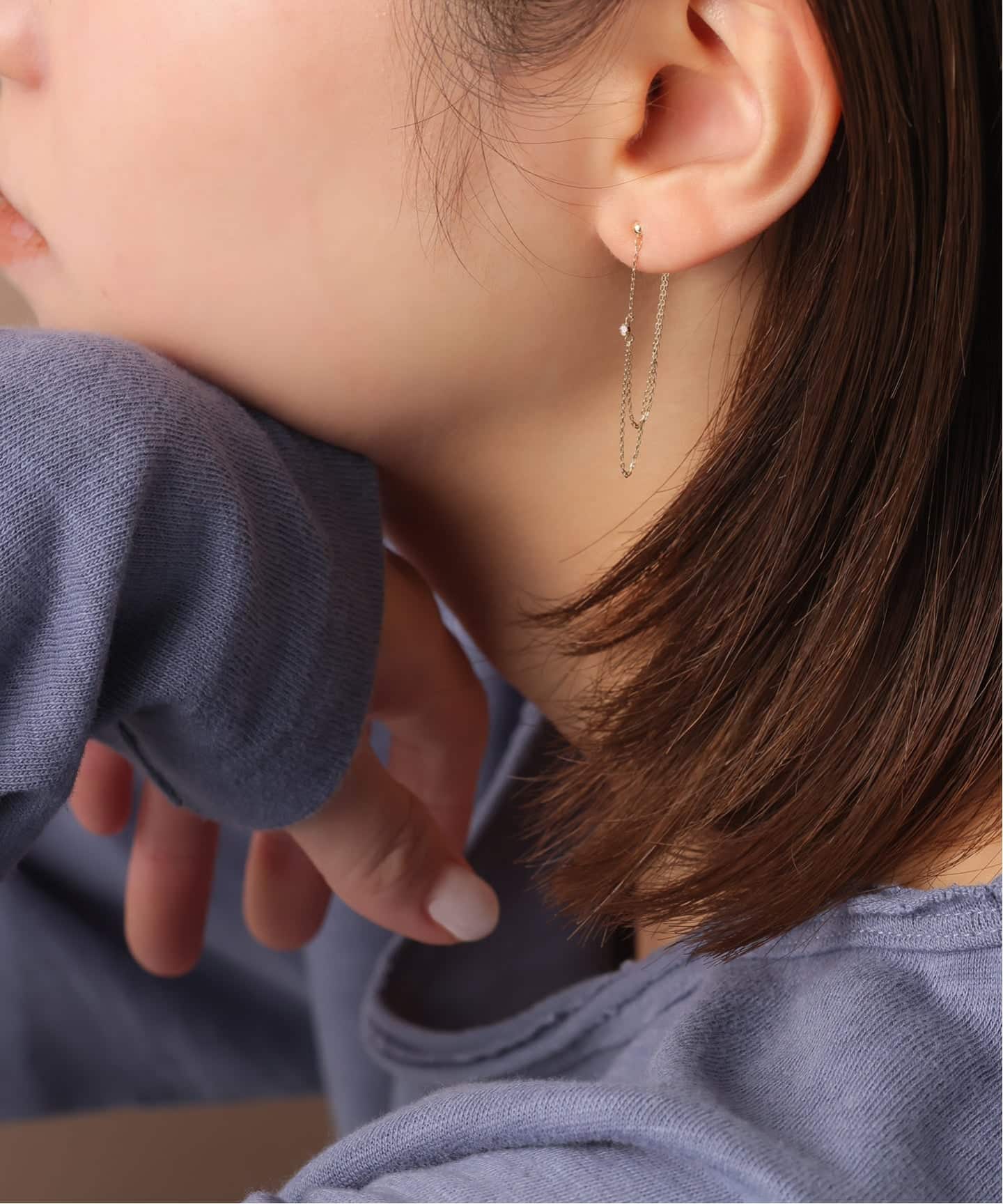 デュアルチェーンダイヤピアス K10（両耳）（ピアス（両耳用
