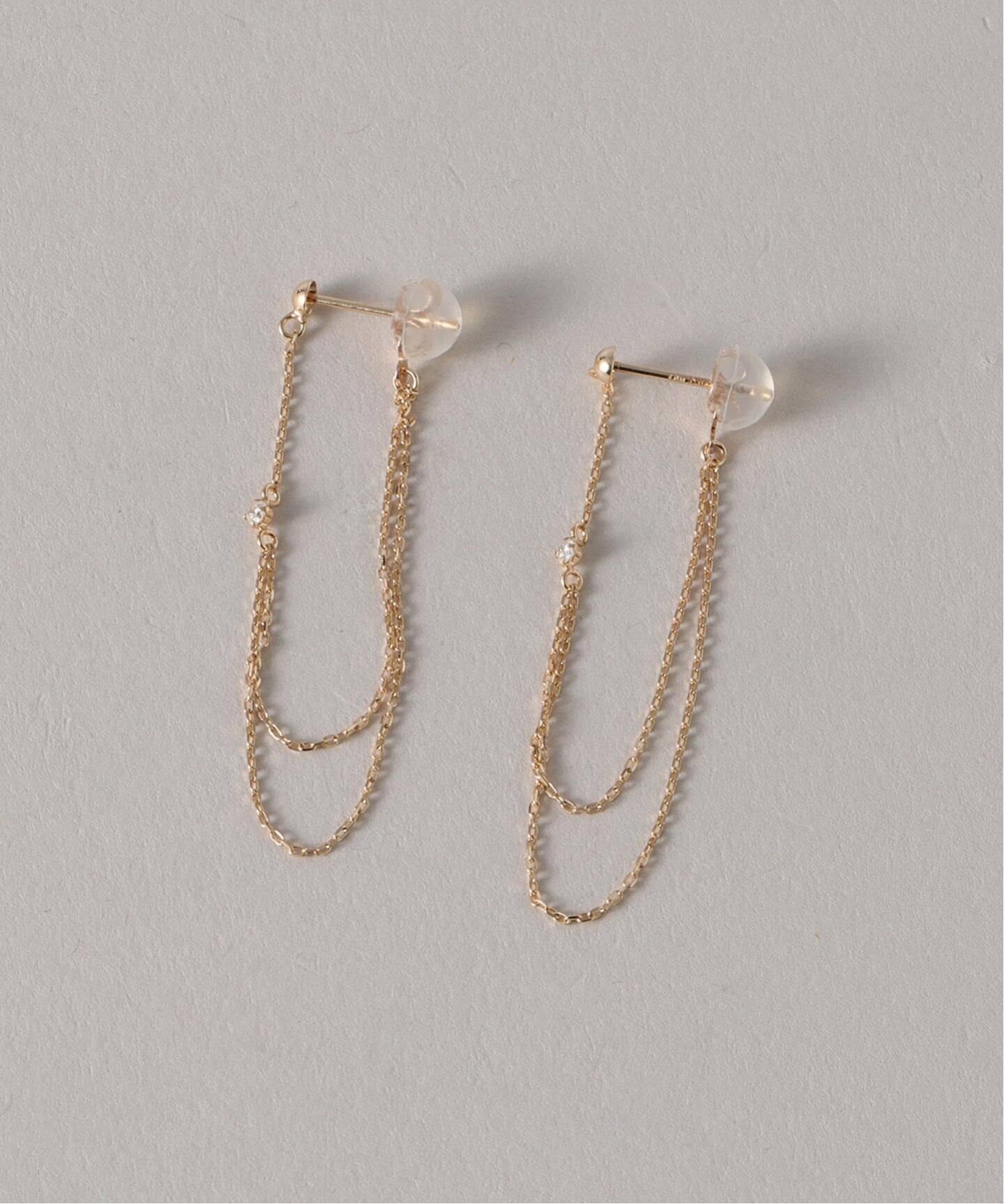 WEB限定》デュアルチェーンダイヤピアス K10（両耳）（ピアス（両耳用
