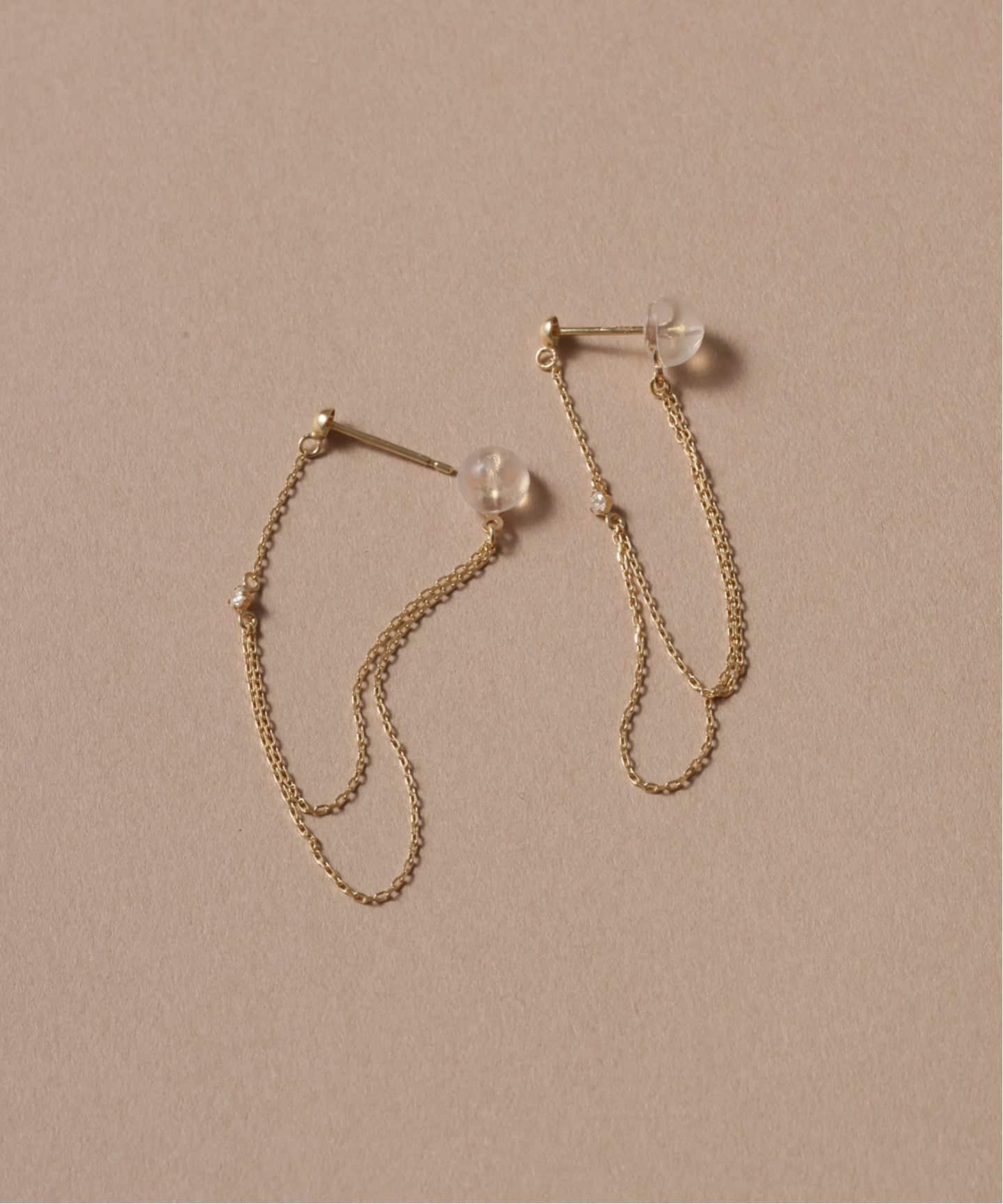 pon-chan ！ヒロタカ　ダイヤ　チェーン　ピアス　k10 0.07 ALL ABOUT BASICS ダイヤモンド トグルチェーン ピアス