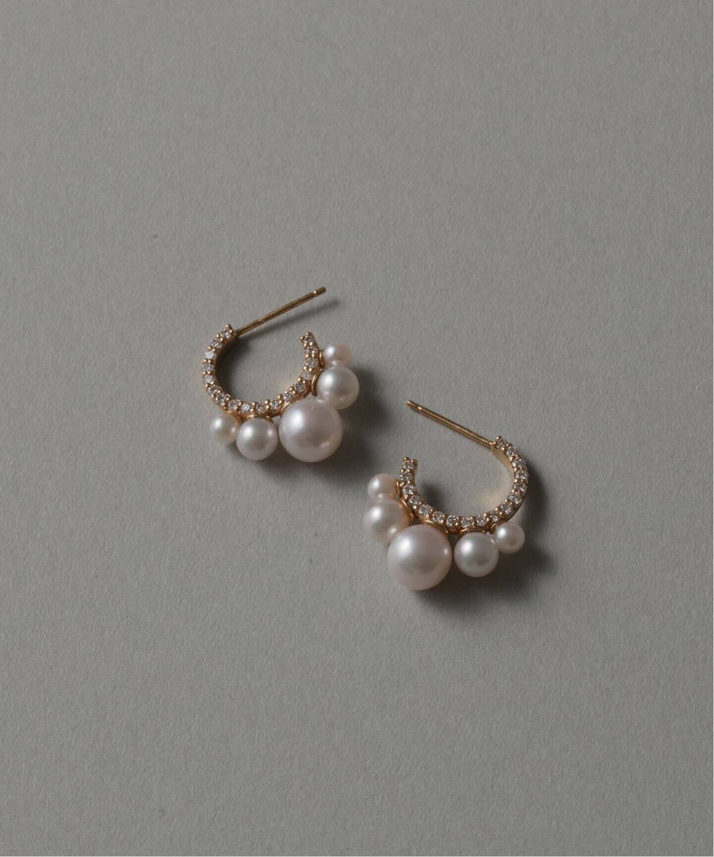 WEB限定》グラデーションパール*ダイヤフープピアス K10（両耳 