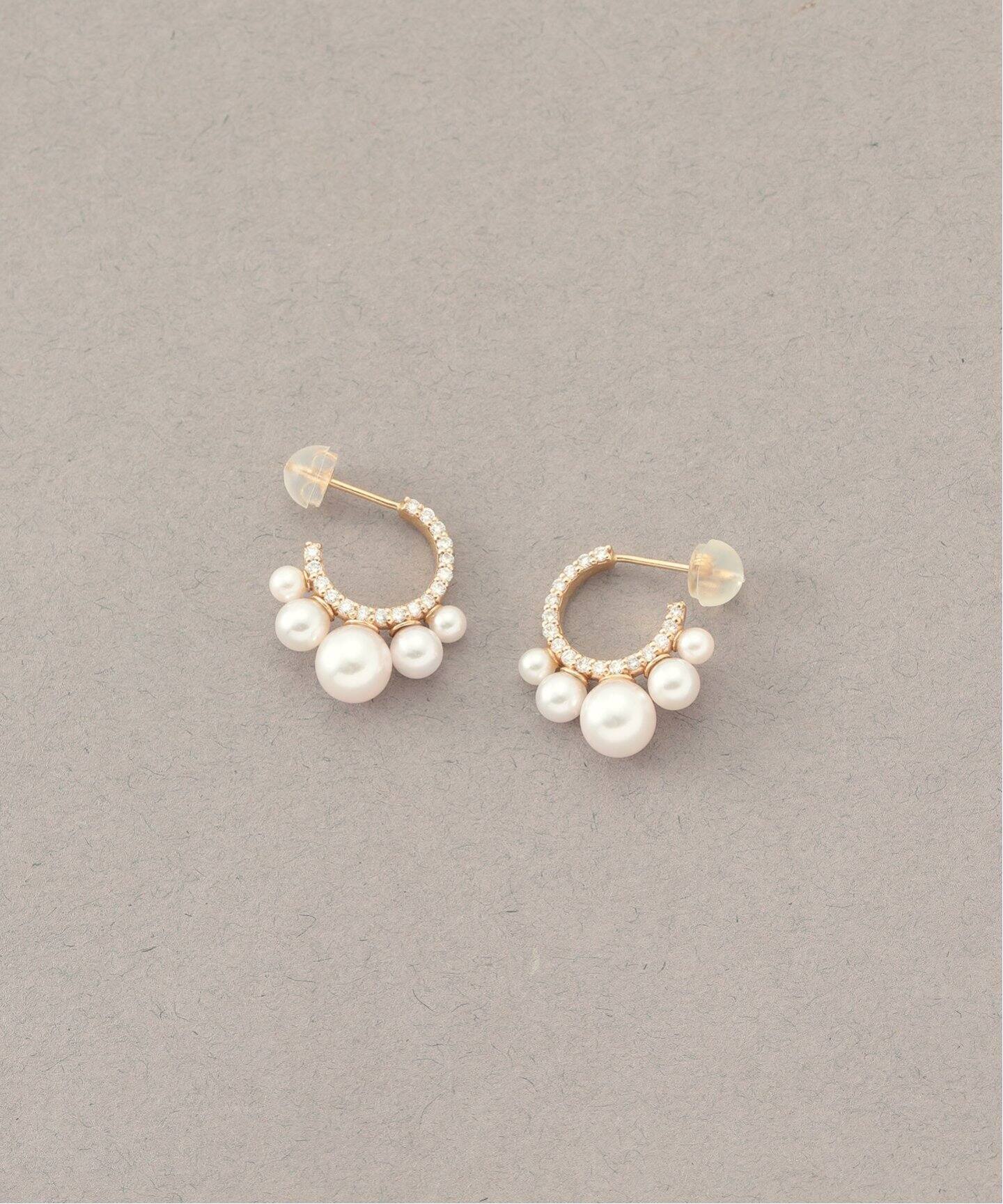WEB限定》グラデーションパール*ダイヤフープピアス K10（両耳 