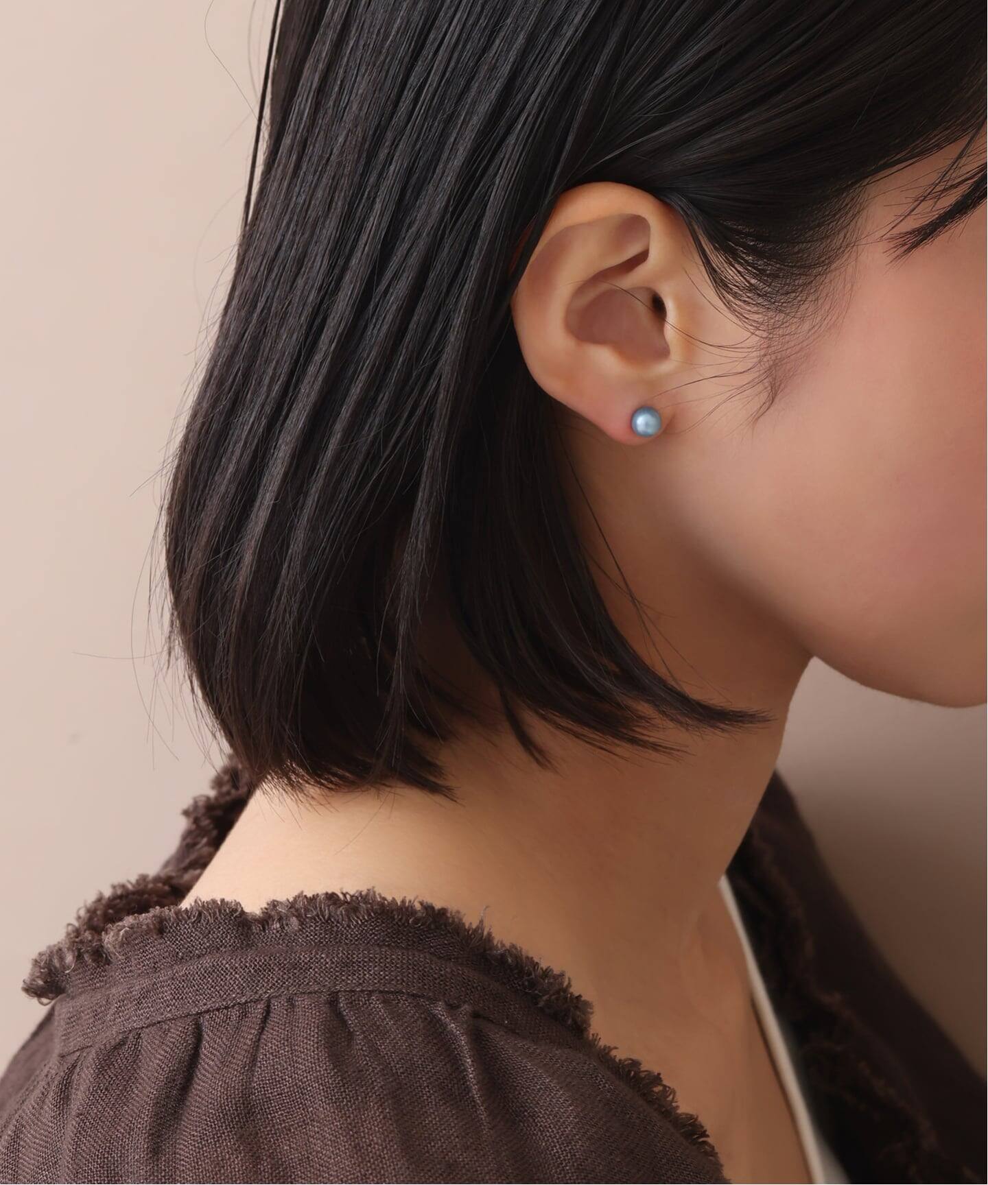 インディゴパール1粒ピンピアス K10（両耳）（ピアス（両耳用