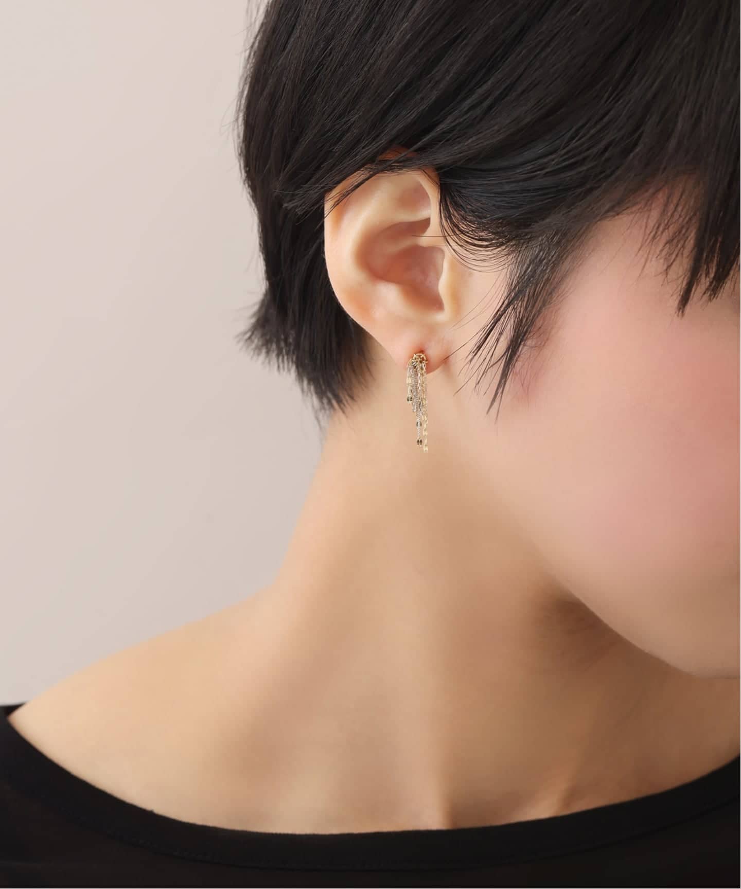 フリンジミックスチェーンピアス K10（両耳）（ピアス（両耳用