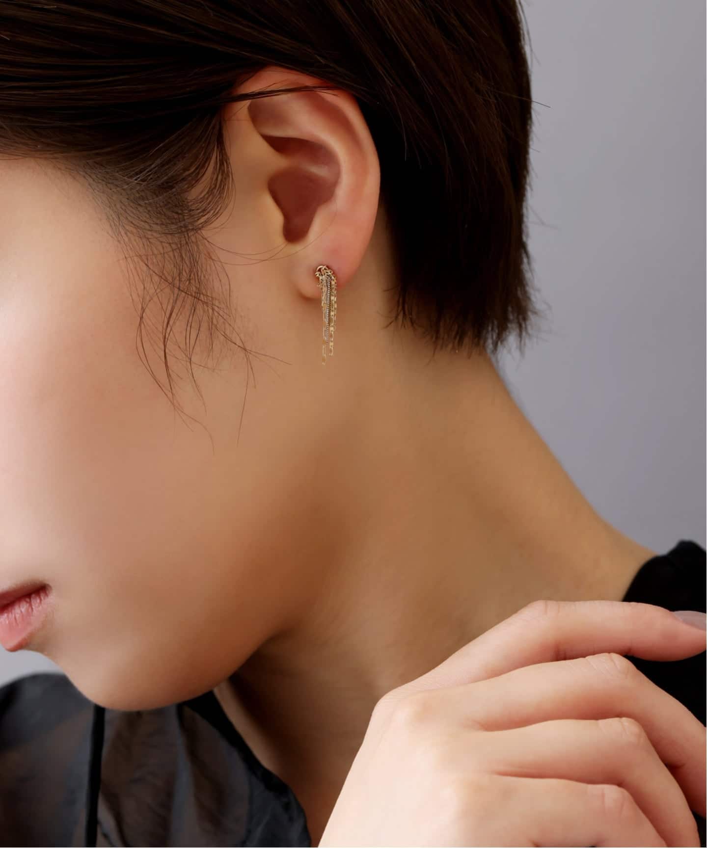 フリンジミックスチェーンピアス K10（両耳）（ピアス（両耳用