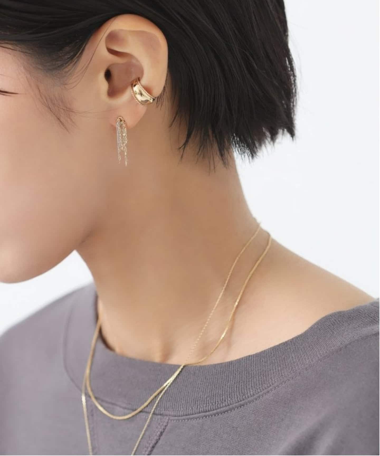 フリンジミックスチェーンピアス K10（両耳）（ピアス（両耳用