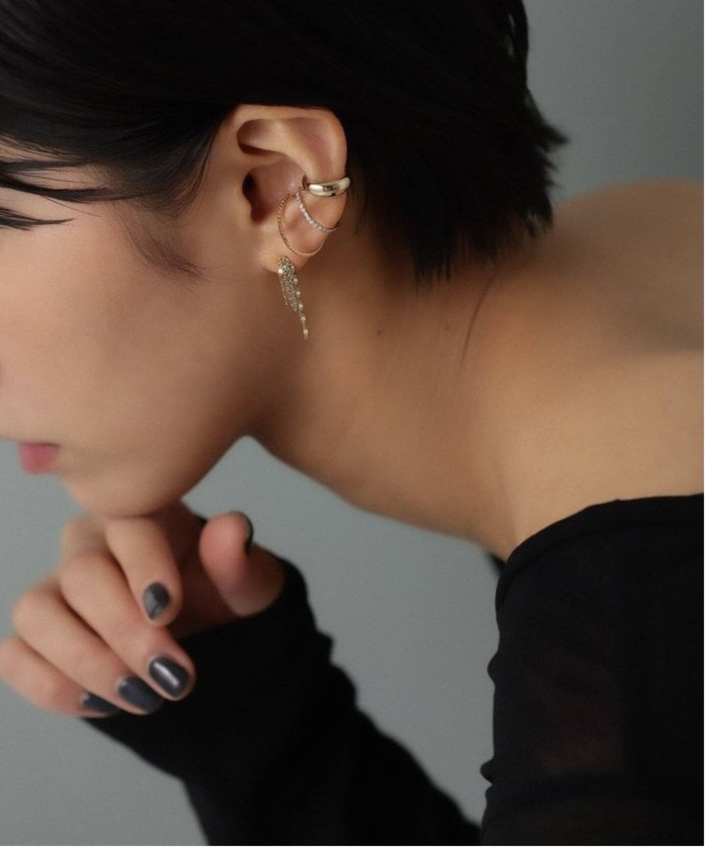 フリンジミックスチェーンピアス K10（両耳）（ピアス（両耳用