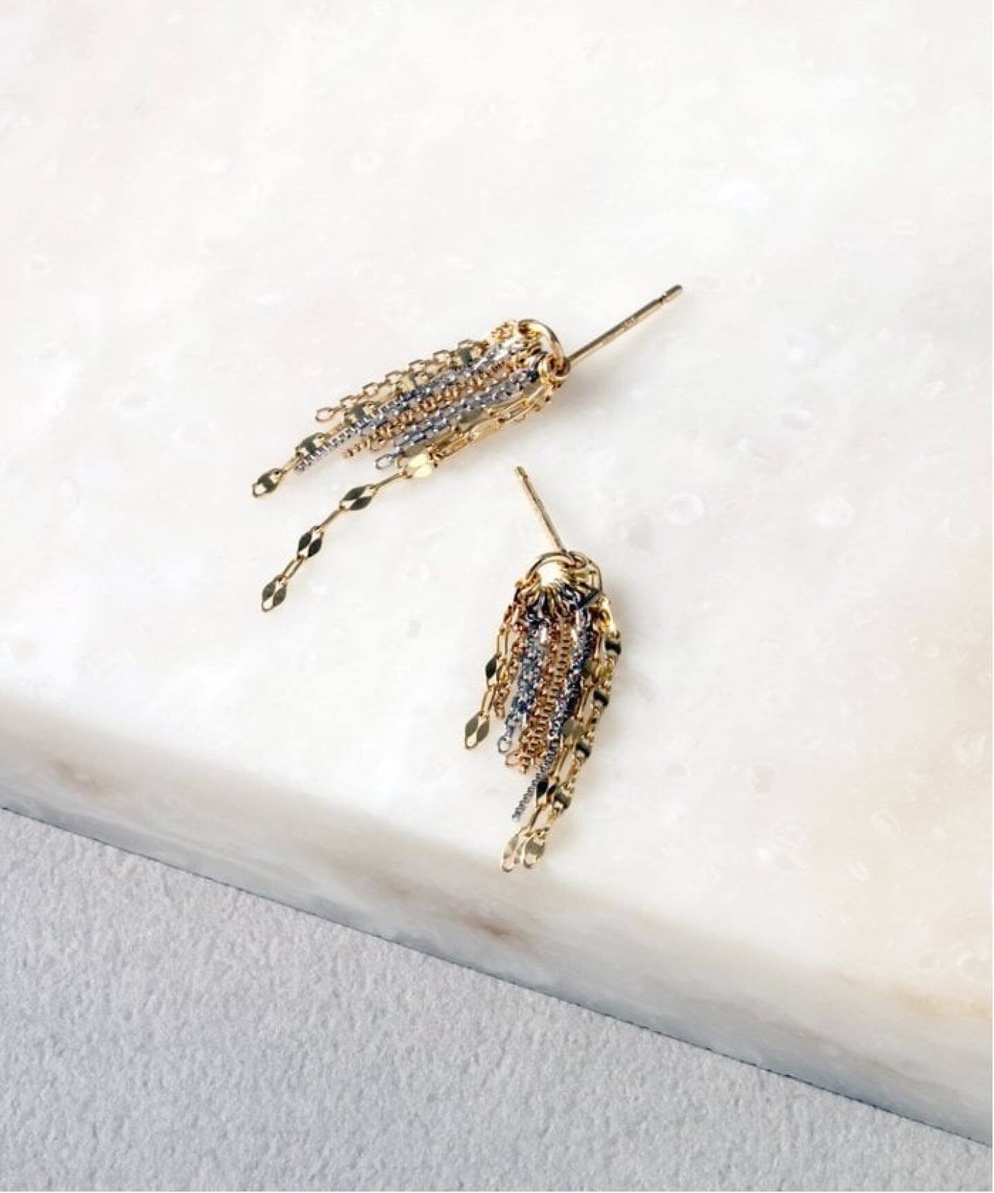 フリンジミックスチェーンピアス K10（両耳）（ピアス（両耳用