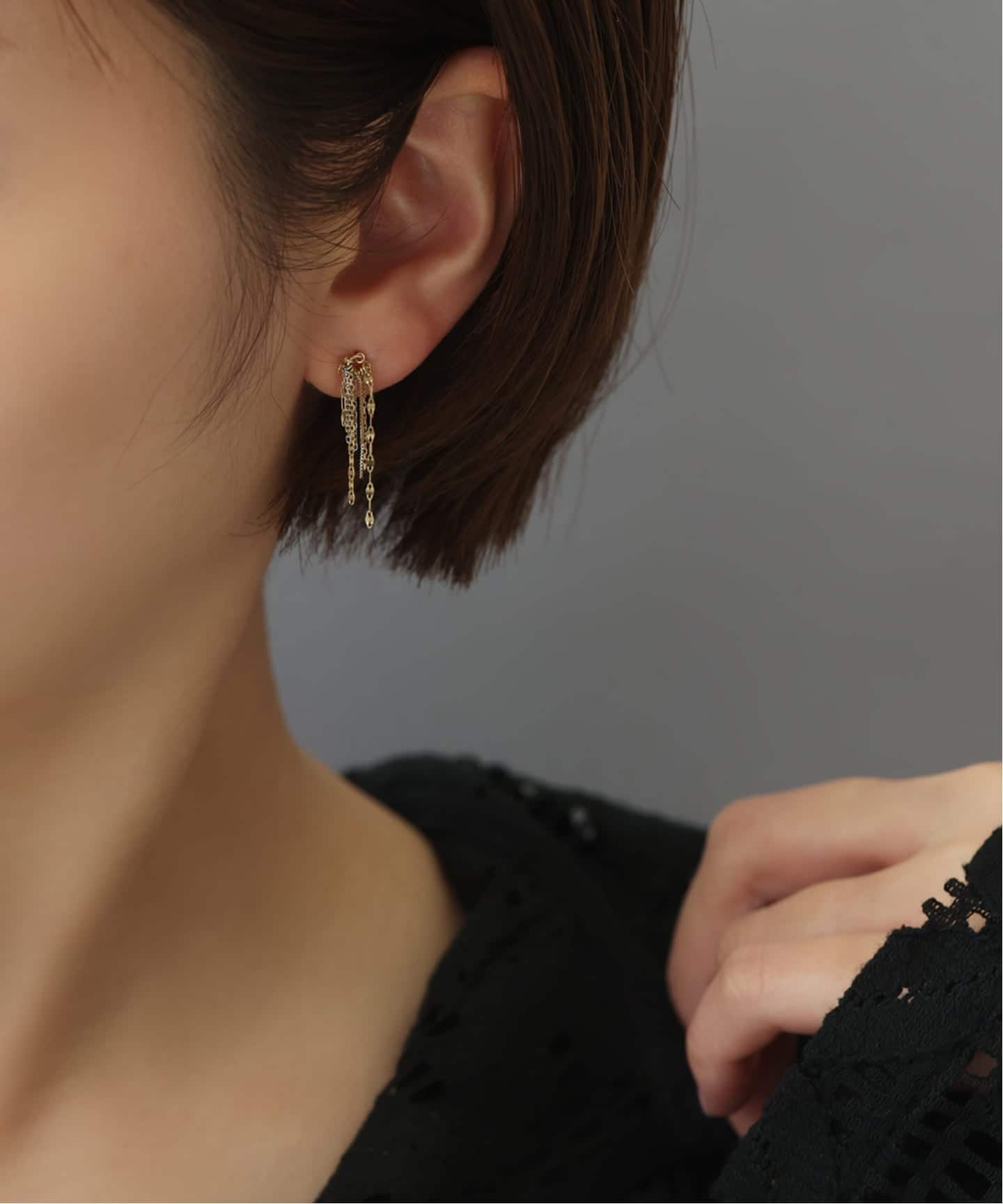 フリンジミックスチェーンピアス K10（両耳）（ピアス（両耳用