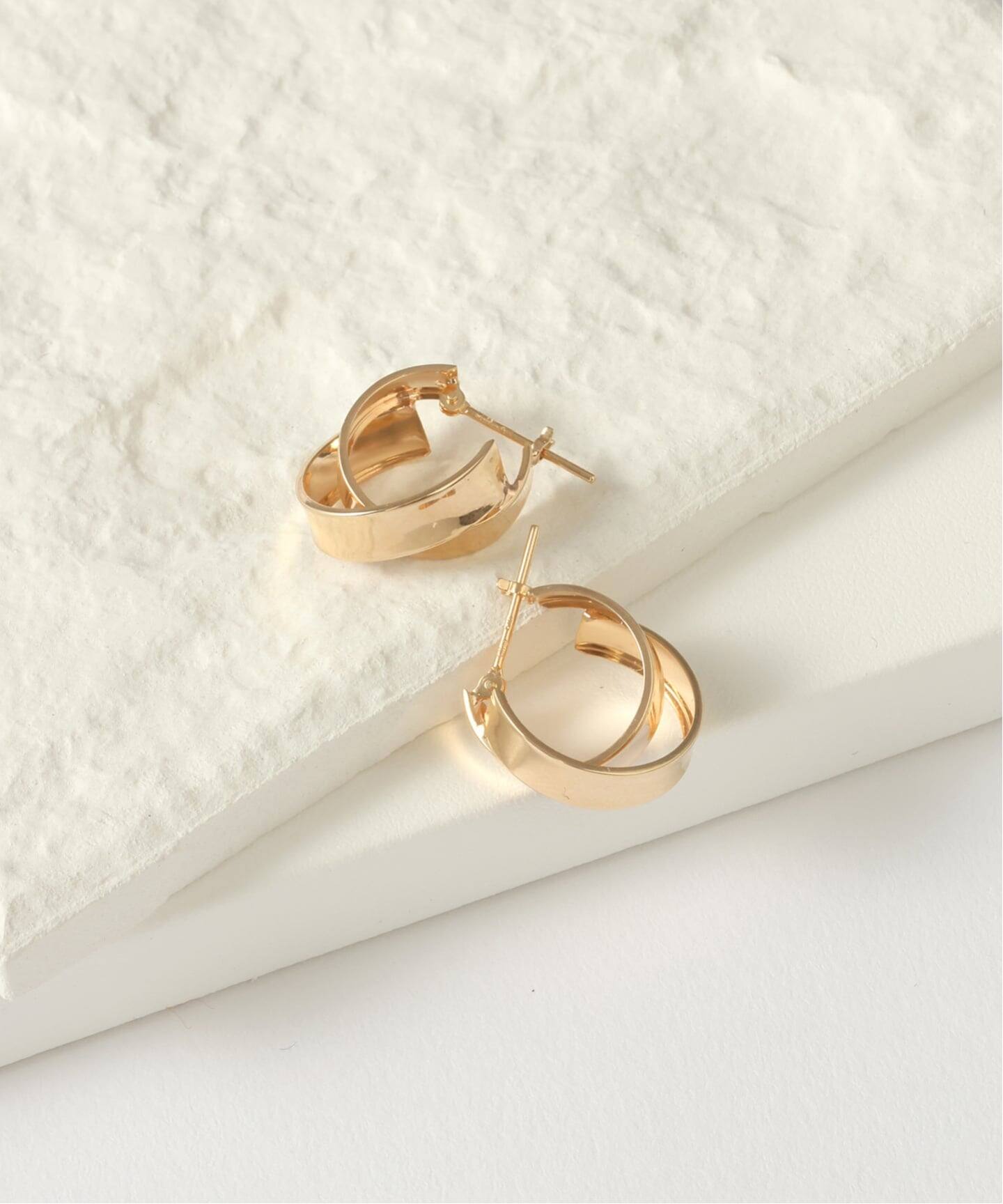 ワイドラインクロスフープピアス K10（両耳）（ピアス（両耳用