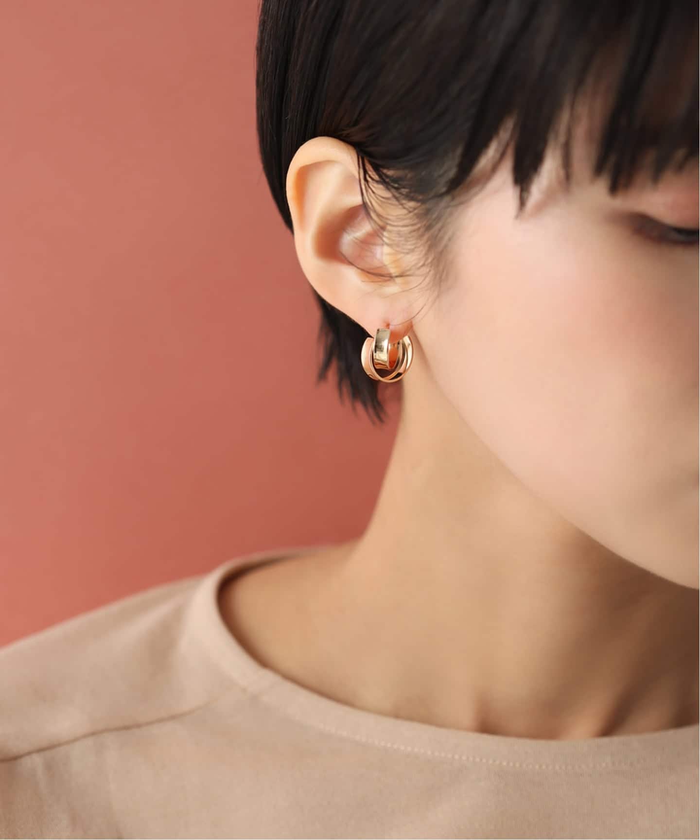 ワイドラインクロスフープピアス K10（両耳）（ピアス（両耳用