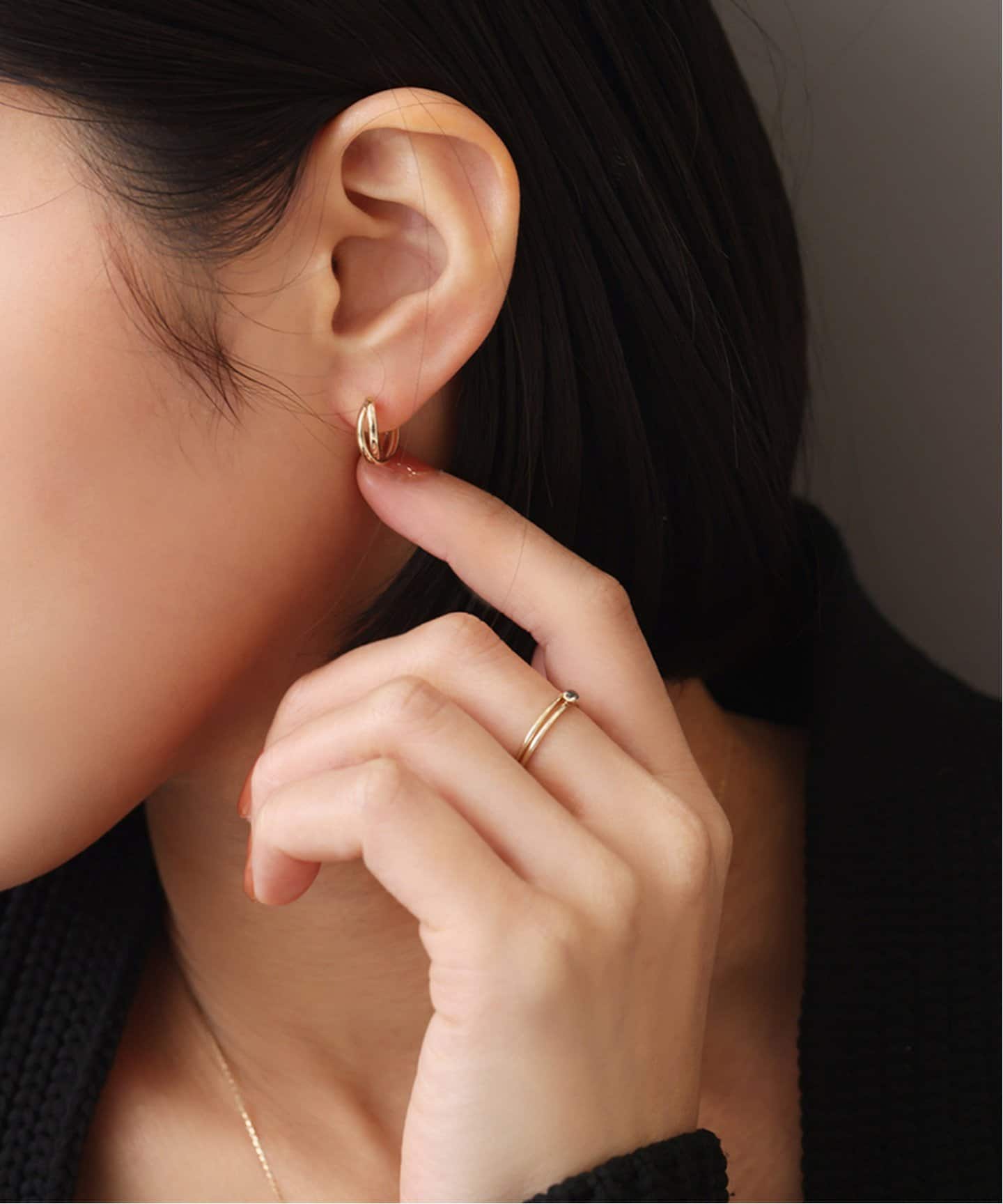【美品】Lilas オニキスティアドロップ2ラインピアス K10（両耳） Lilas ピアス 「WEB限定」オニキスフープピアスM K10（両耳
