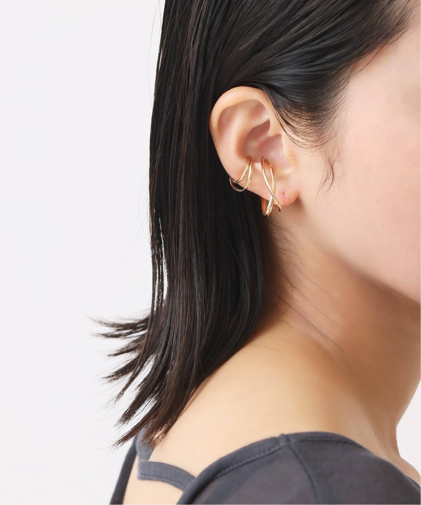 ゆず(プロフ必読) 　lilas ダブルラインフープピアス　k10 ゆず(プロフ必読) 様専用 lilas ダブルラインフープピアス k10