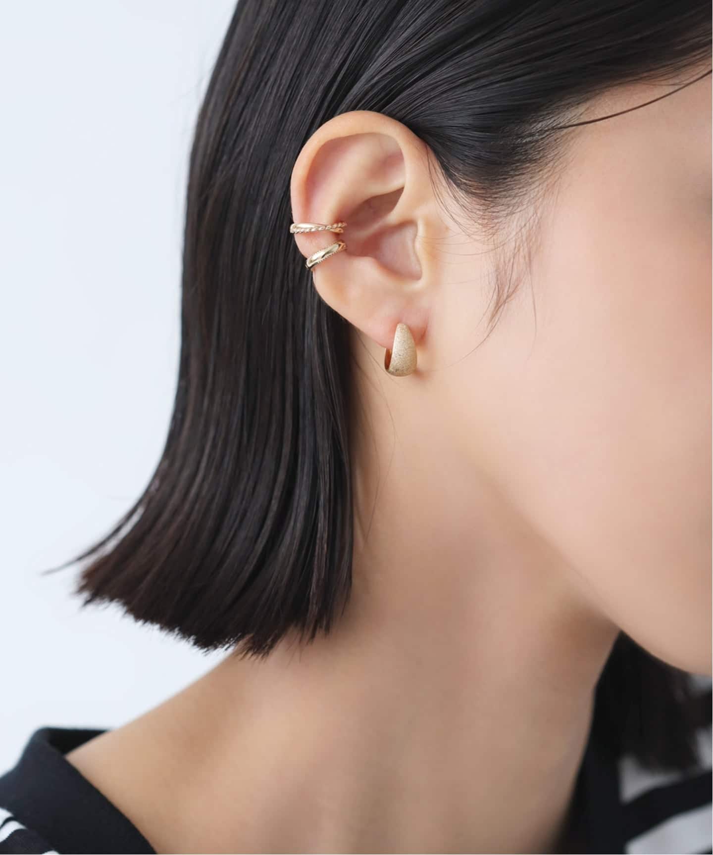 三日月ダイヤポイントフープピアス K10（両耳）（ピアス（両耳用