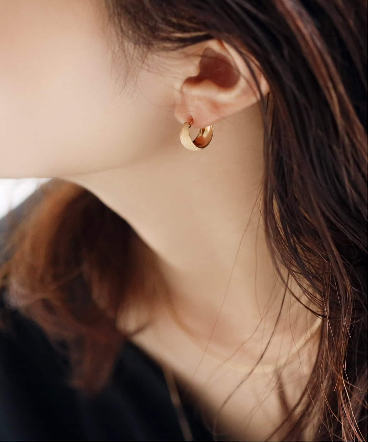 三日月ダイヤポイントフープピアス K10（両耳）（ピアス（両耳用