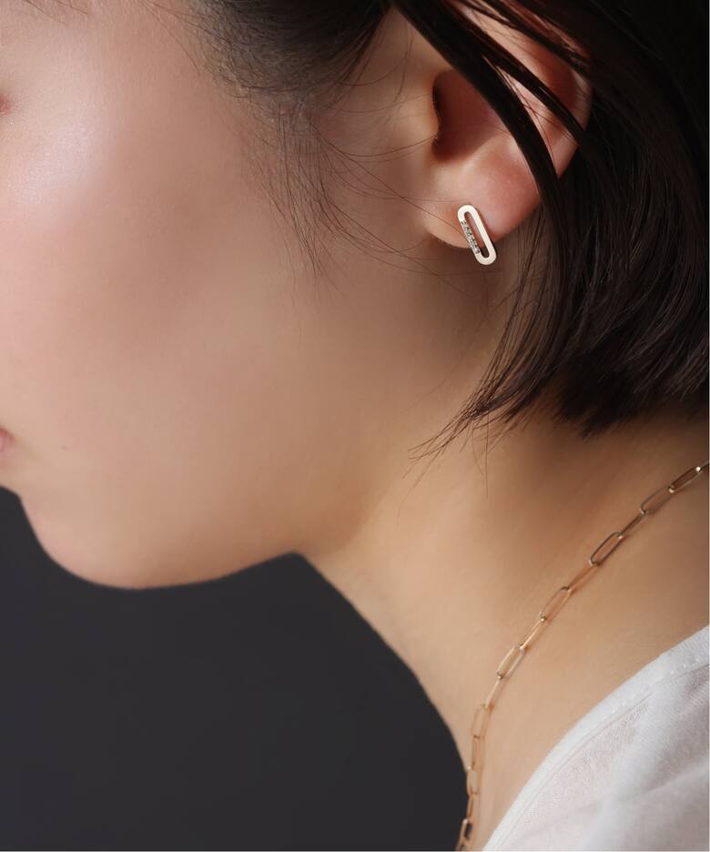 オーバルモチーフ*ダイヤピアス K10（両耳）（ピアス（両耳用 