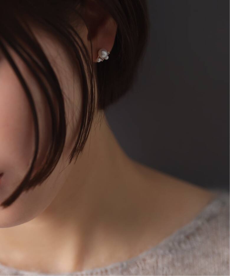 6mmパール*ホワイトトパーズピアス K10（両耳）（ピアス（両耳用 