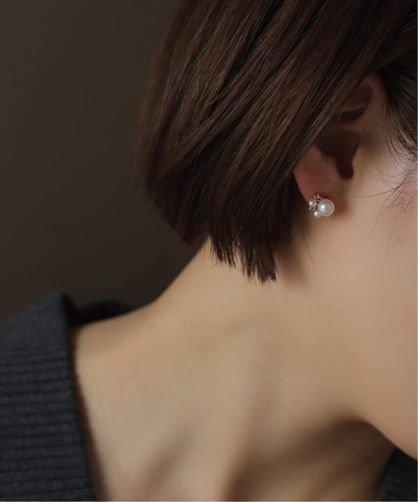 6mmパール*ホワイトトパーズピアス K10（両耳）（ピアス（両耳用