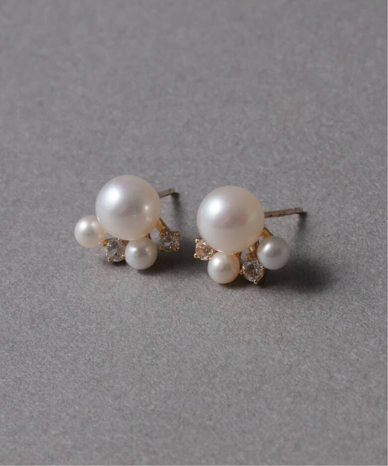 6mmパール*ホワイトトパーズピアス K10（両耳）（ピアス（両耳用 