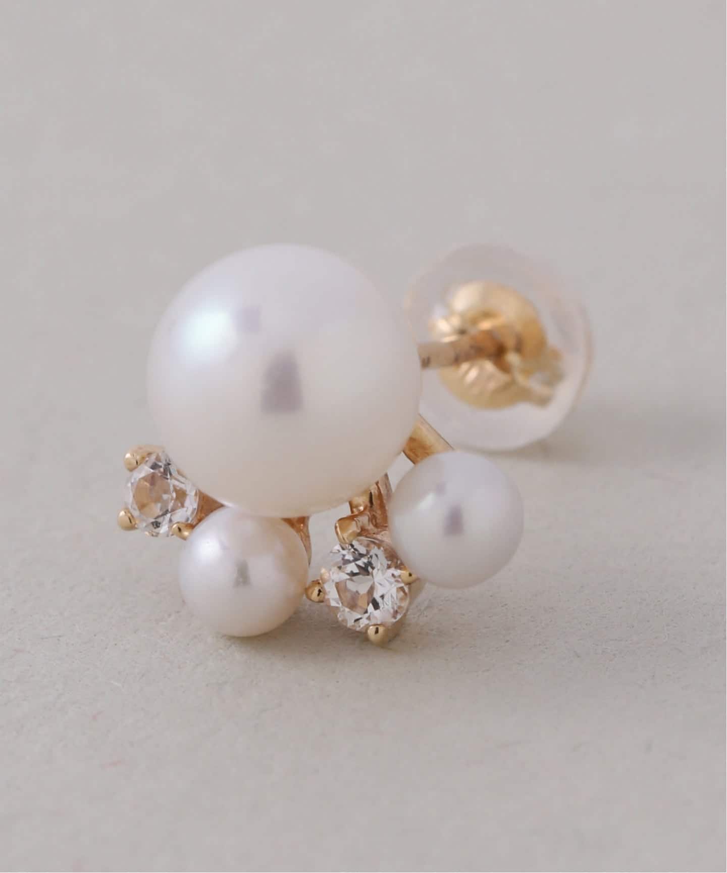 予約》6mmパール*ホワイトトパーズピアス K10（両耳）（ピアス