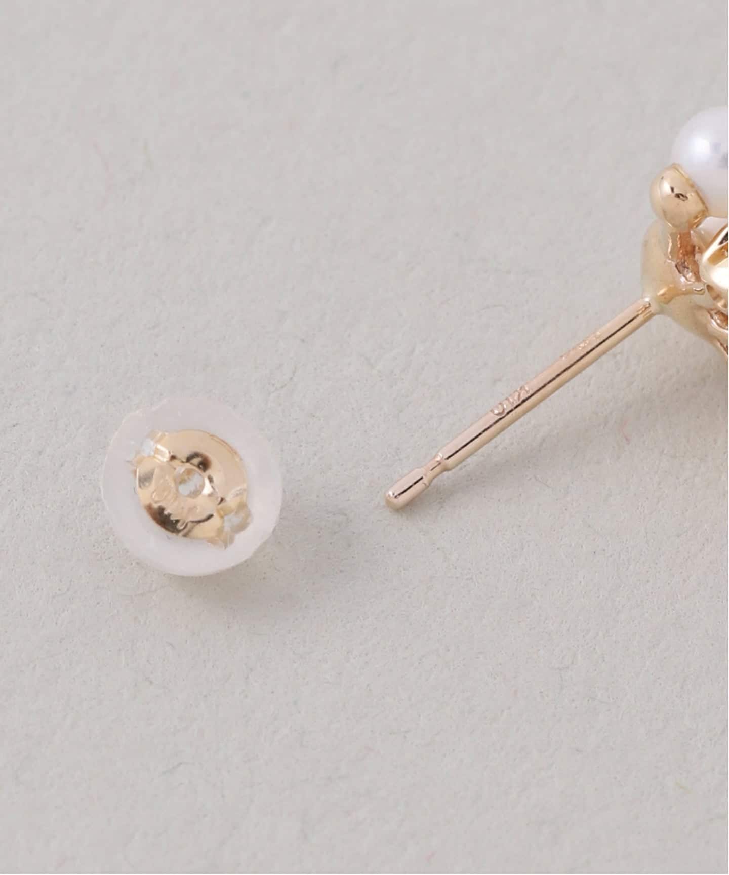 6mmパール*ホワイトトパーズピアス K10（両耳）（ピアス（両耳用