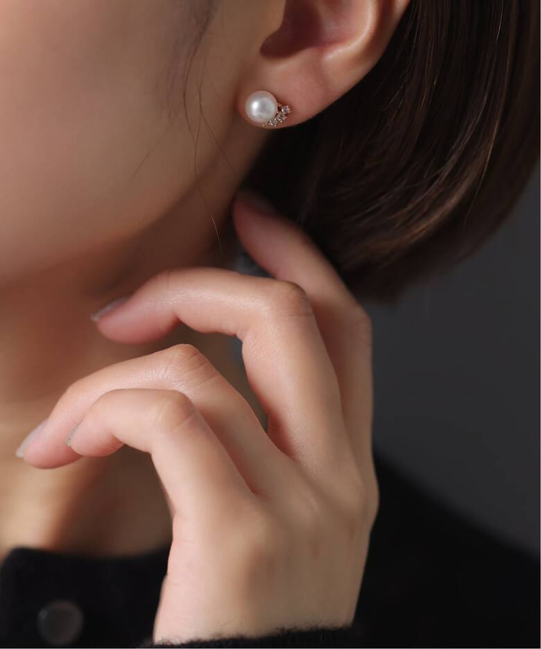 7mmパール*ホワイトトパーズピアス K10（両耳）（ピアス（両耳用 