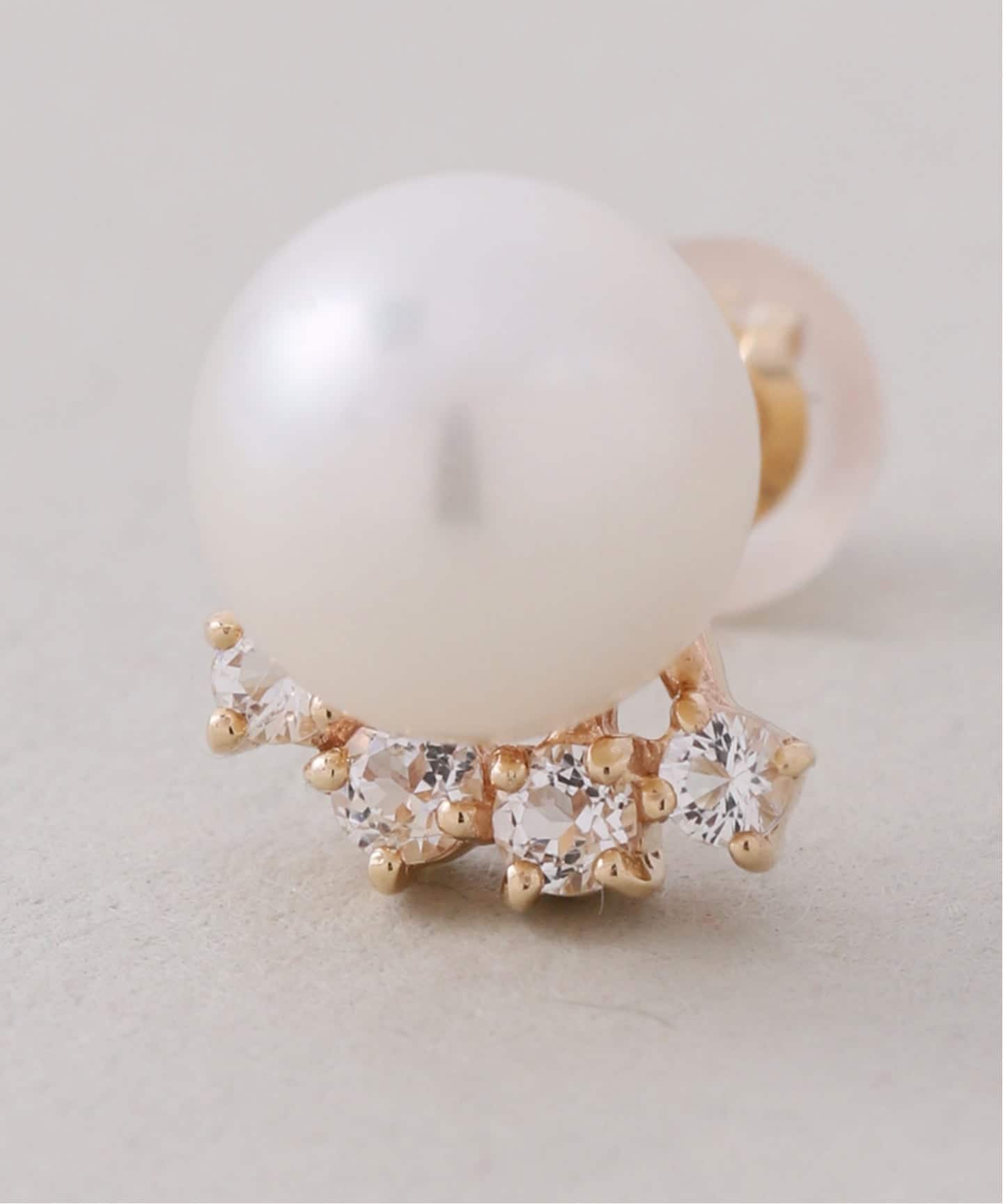 7mmパール*ホワイトトパーズピアス K10（両耳）（ピアス（両耳用