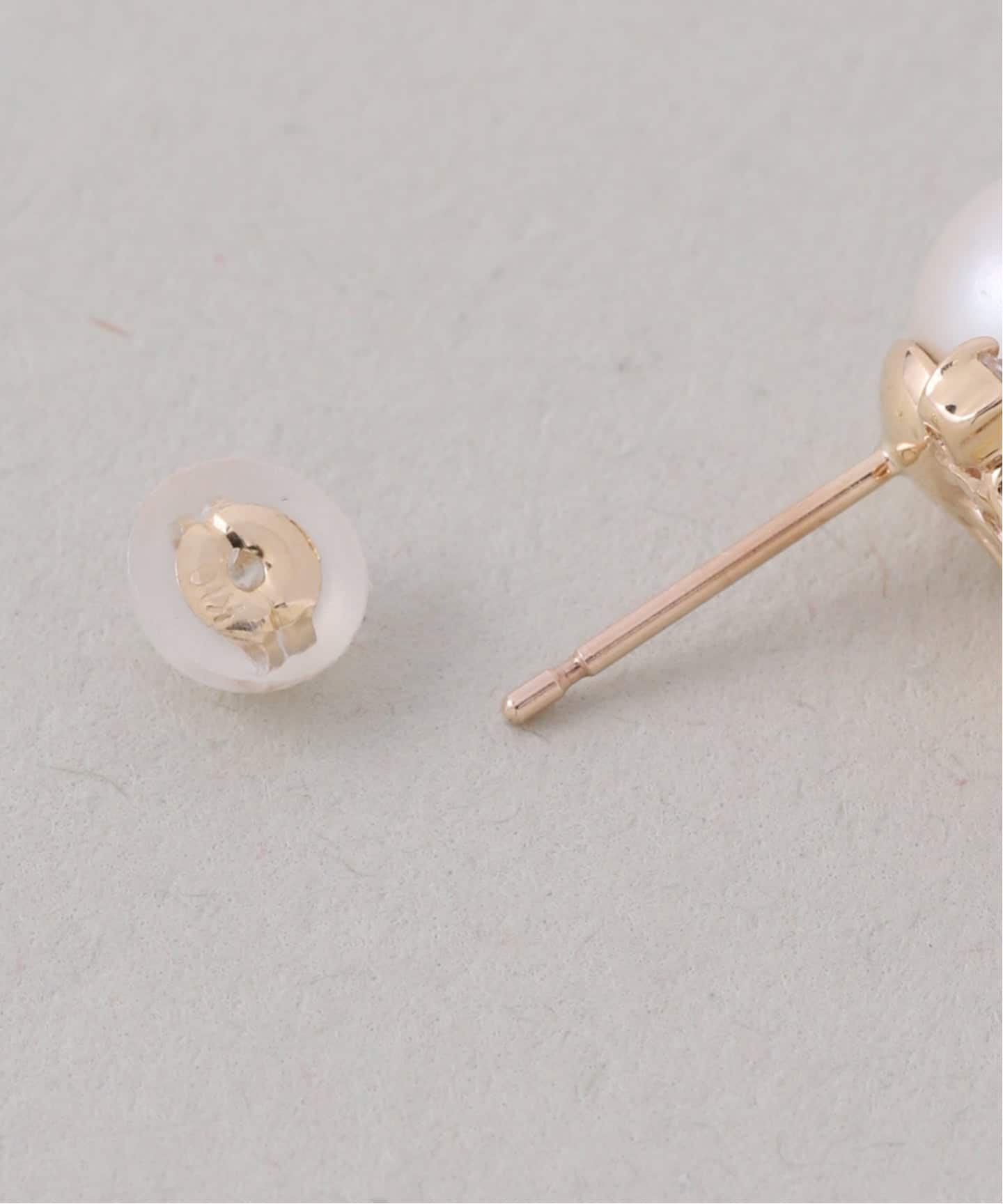 7mmパール*ホワイトトパーズピアス K10（両耳）（ピアス（両耳用