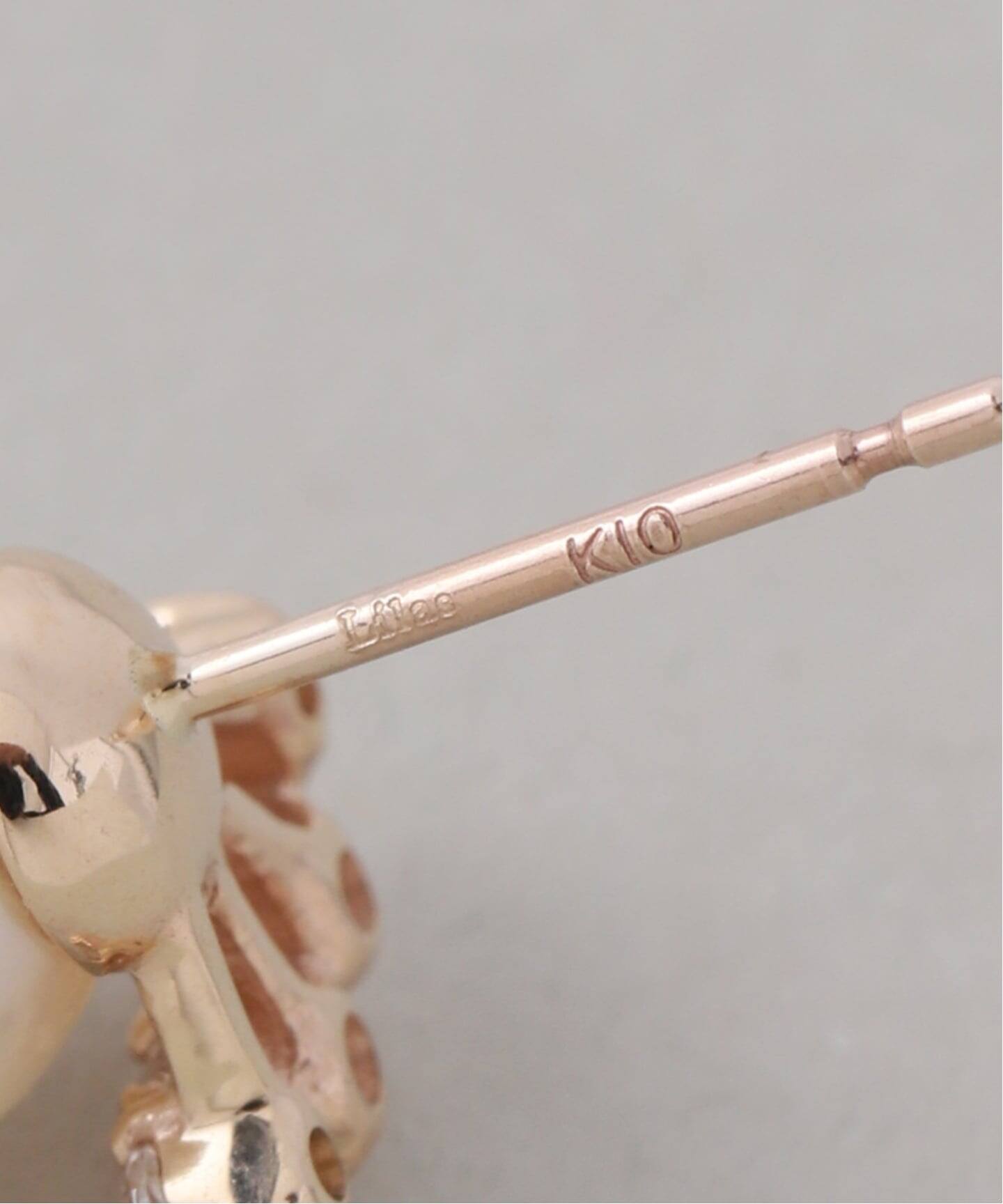 7mmパール*ホワイトトパーズピアス K10（両耳）（ピアス（両耳用