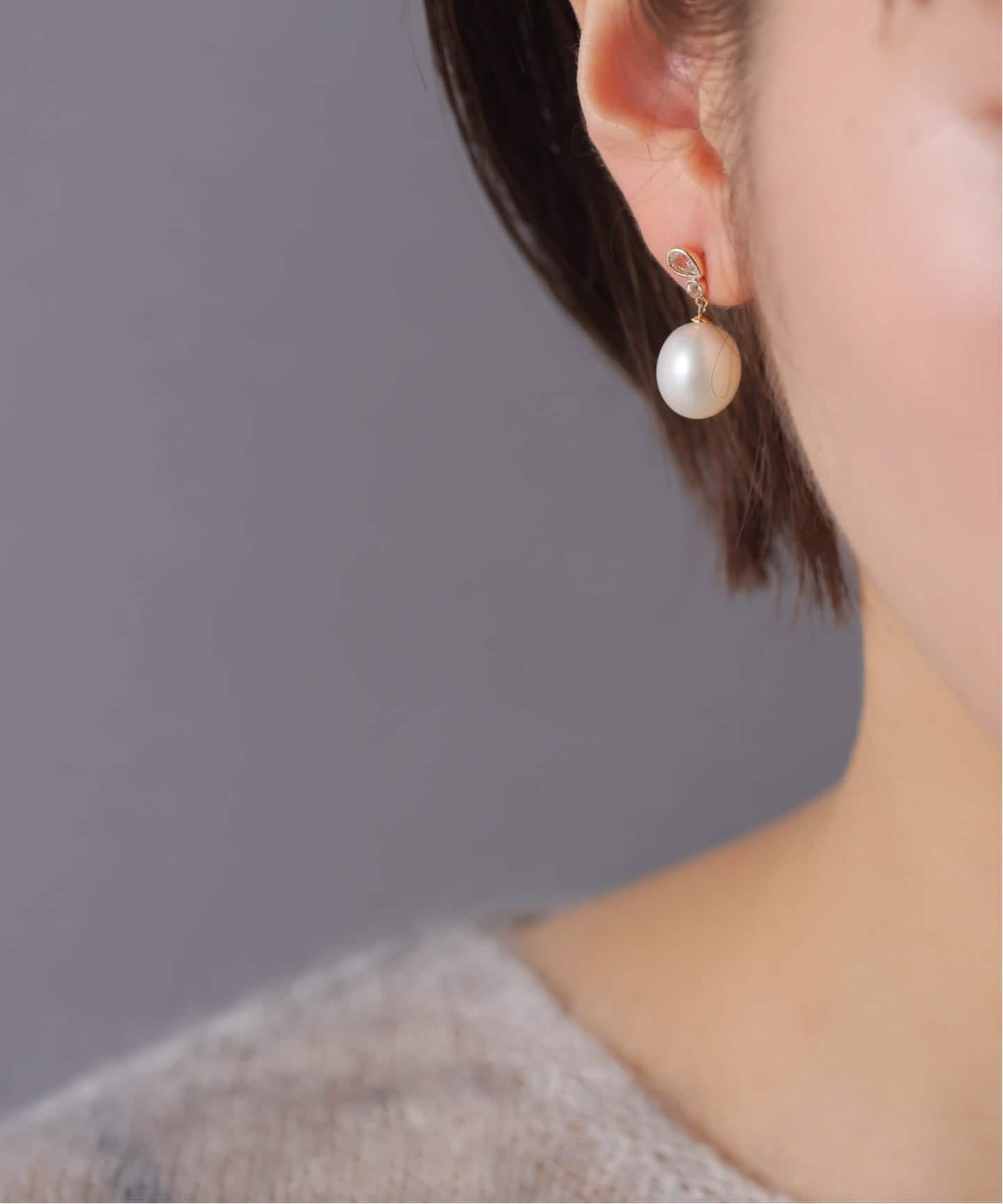 バロックパール*ホワイトトパーズピアス K10（両耳）（ピアス（両耳用