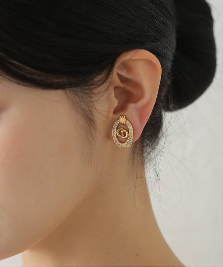 VINTAGE DIOR/ディオール】 earring logo oval rs(両耳)（イヤリング 
